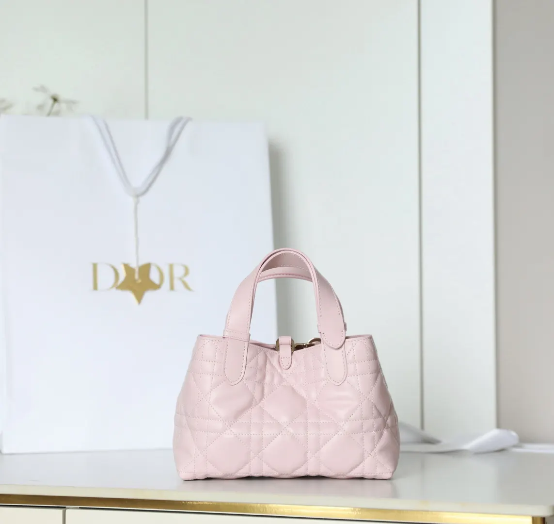 Dior 粉色牛皮包包 手提斜挎 手提包