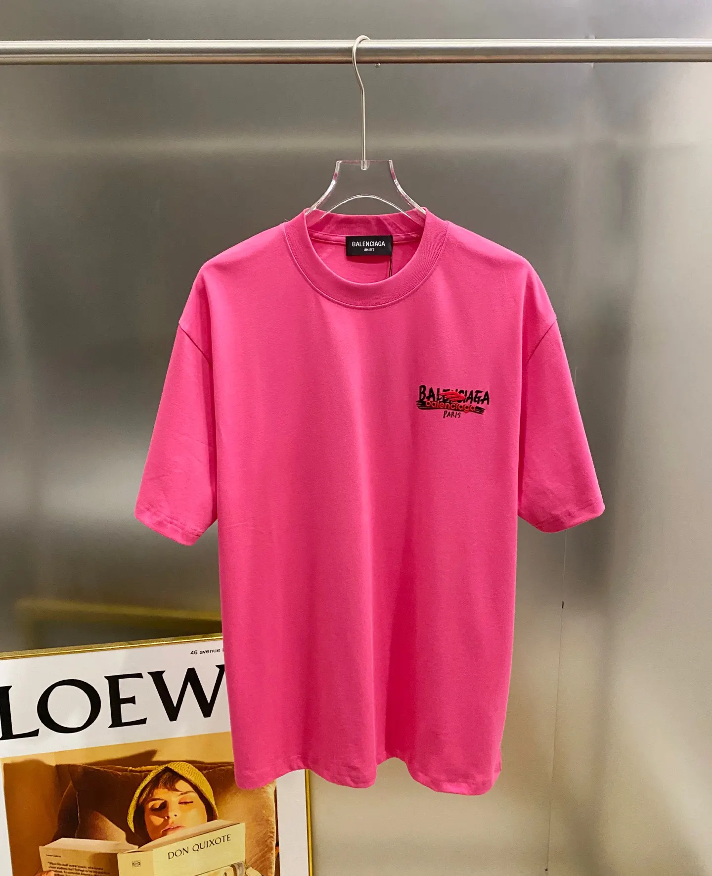 Balenciaga 塗鴉字母印花圓領短袖T恤 玫紅