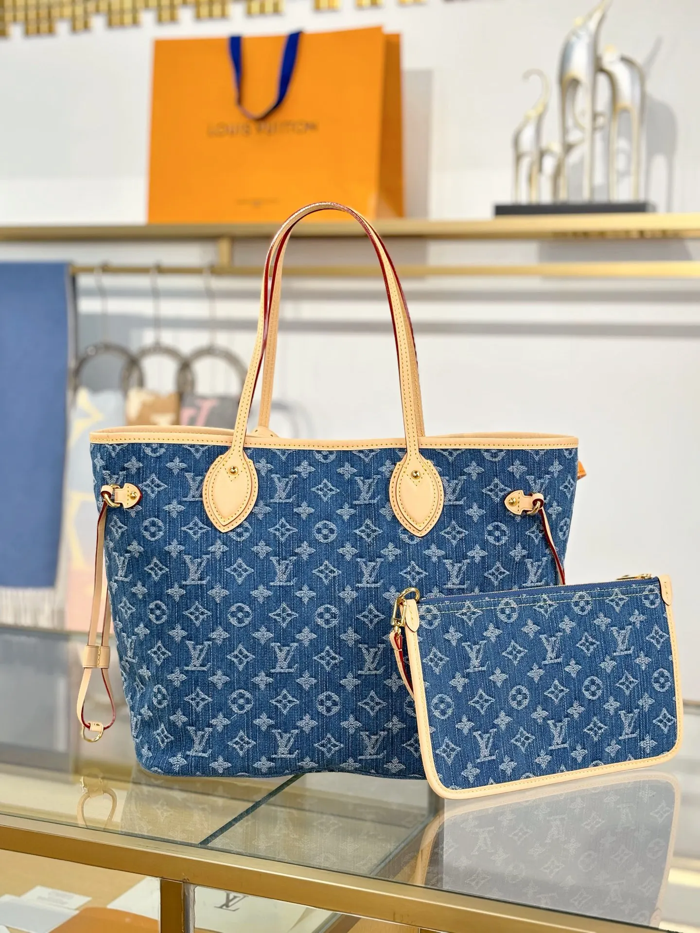 Neverfull 牛仔 丹宁 牛皮 收納包 旅行收納款