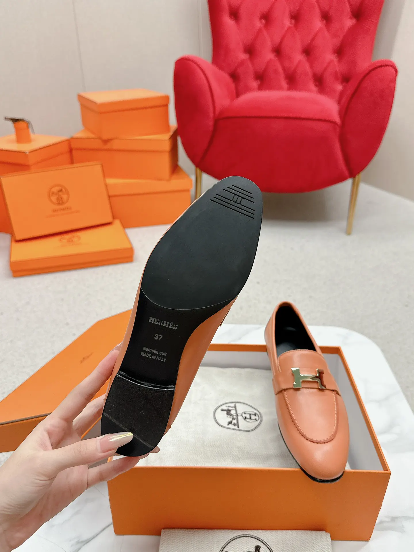 Hermès Royal 拼色 鞋履 舒适 乐福鞋