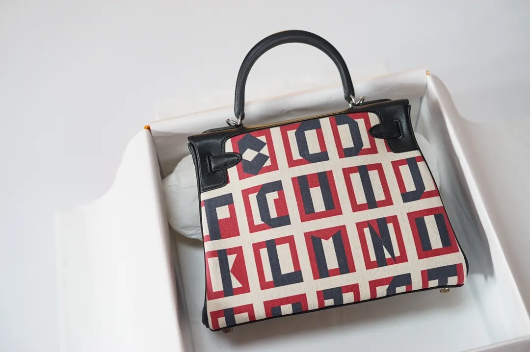 Hermès Kelly 帆布拼皮 手提包 28cm