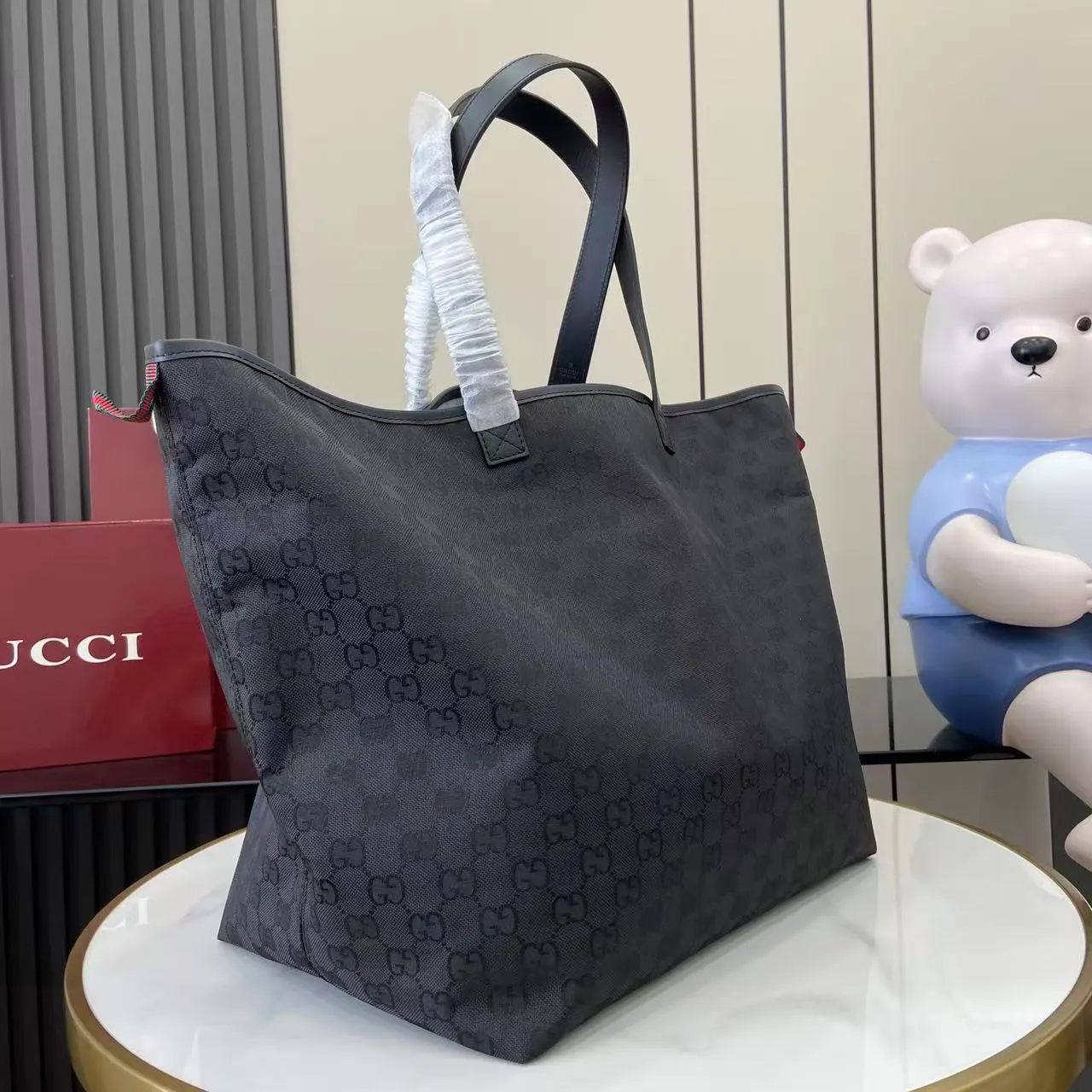 Gucci 黑色 白色 尼龍 托特包 大容量托特款