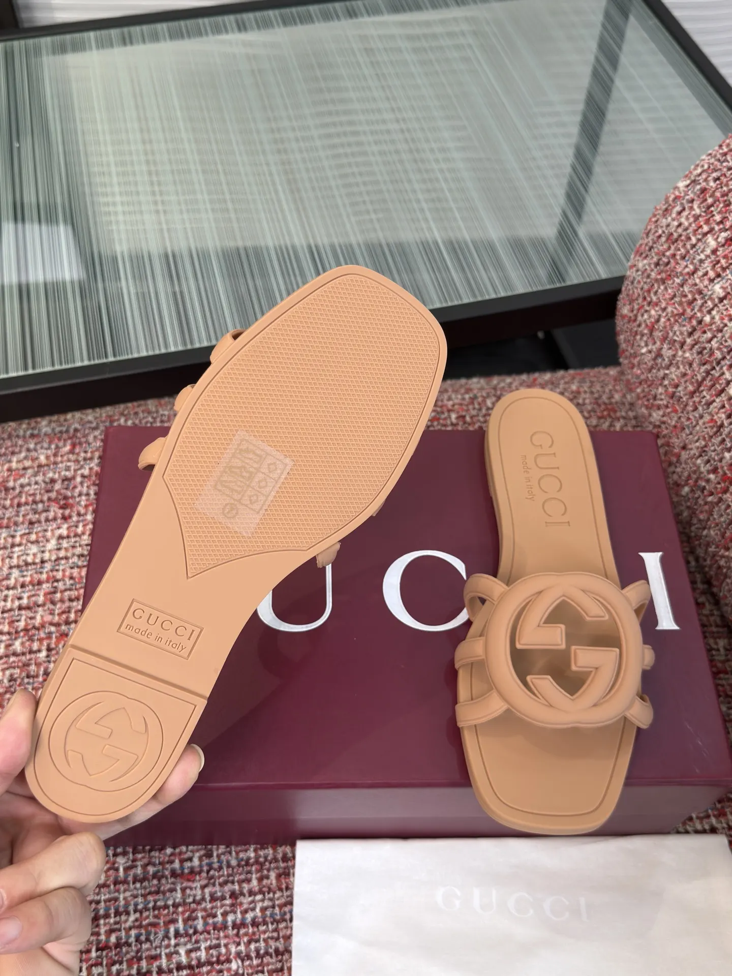 Gucci Interlocking G 橙粉色凉拖 休闲 运动鞋