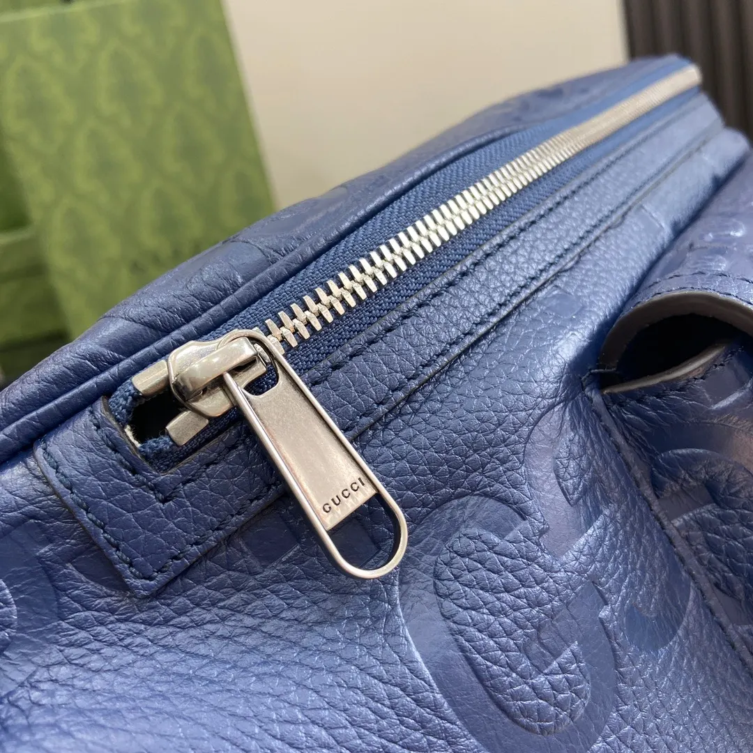 Gucci 藍色 皮革 双g 斜背包 輕便斜挎款