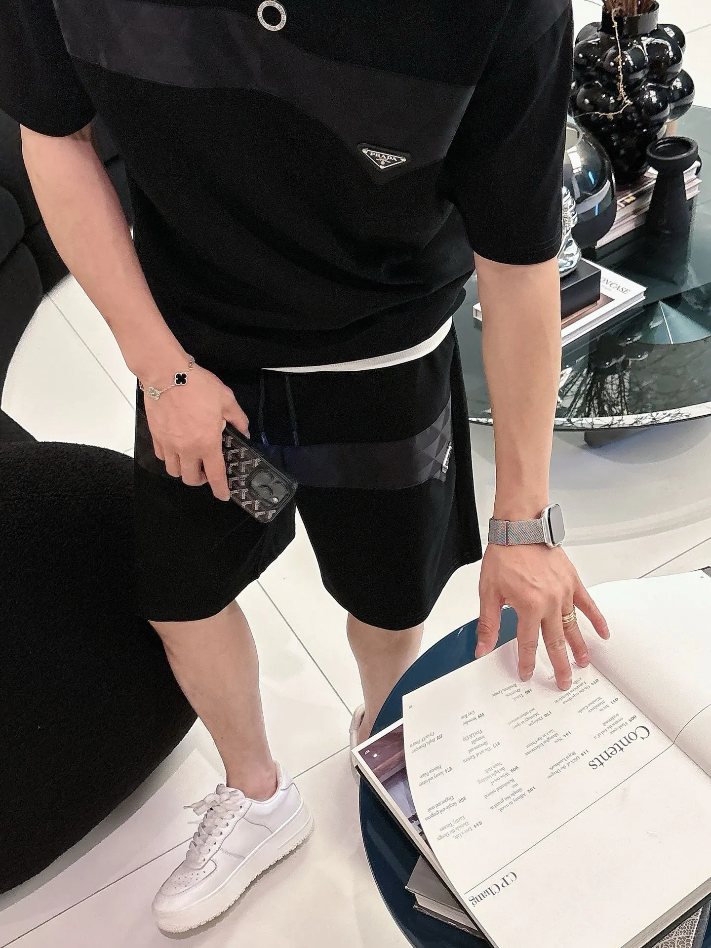 Prada Triangle Logo Horizontal Panel T-Shirt In Black