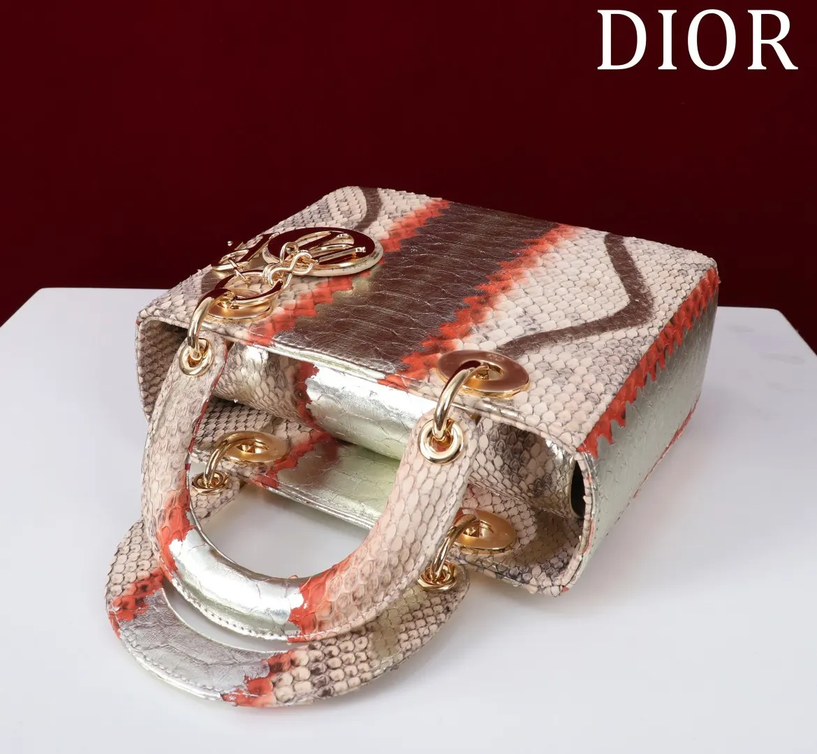 Dior Lady Dior 米白色藤格纹手提斜挎包 条纹款