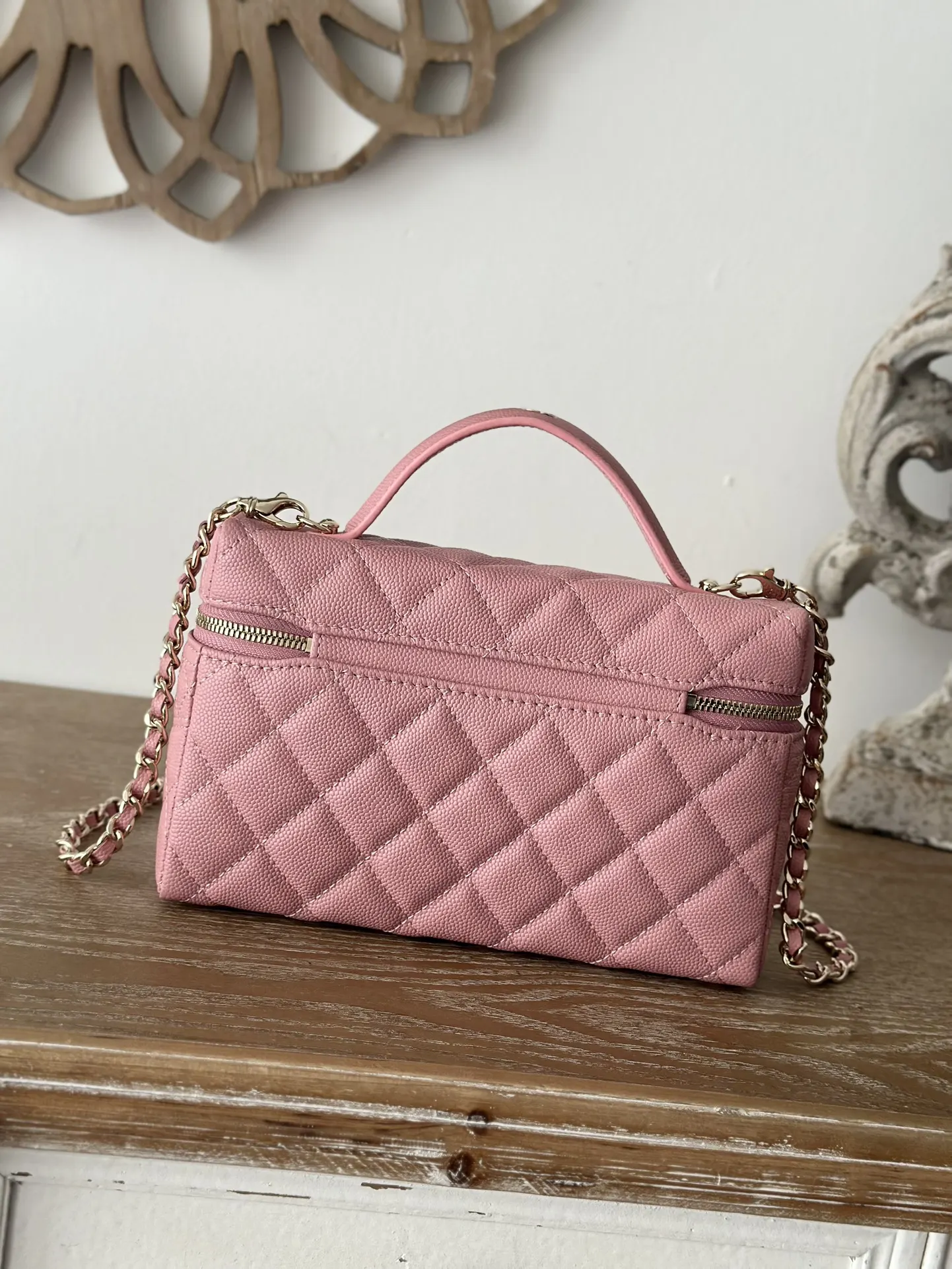Pink Gold Chain Bag Leather