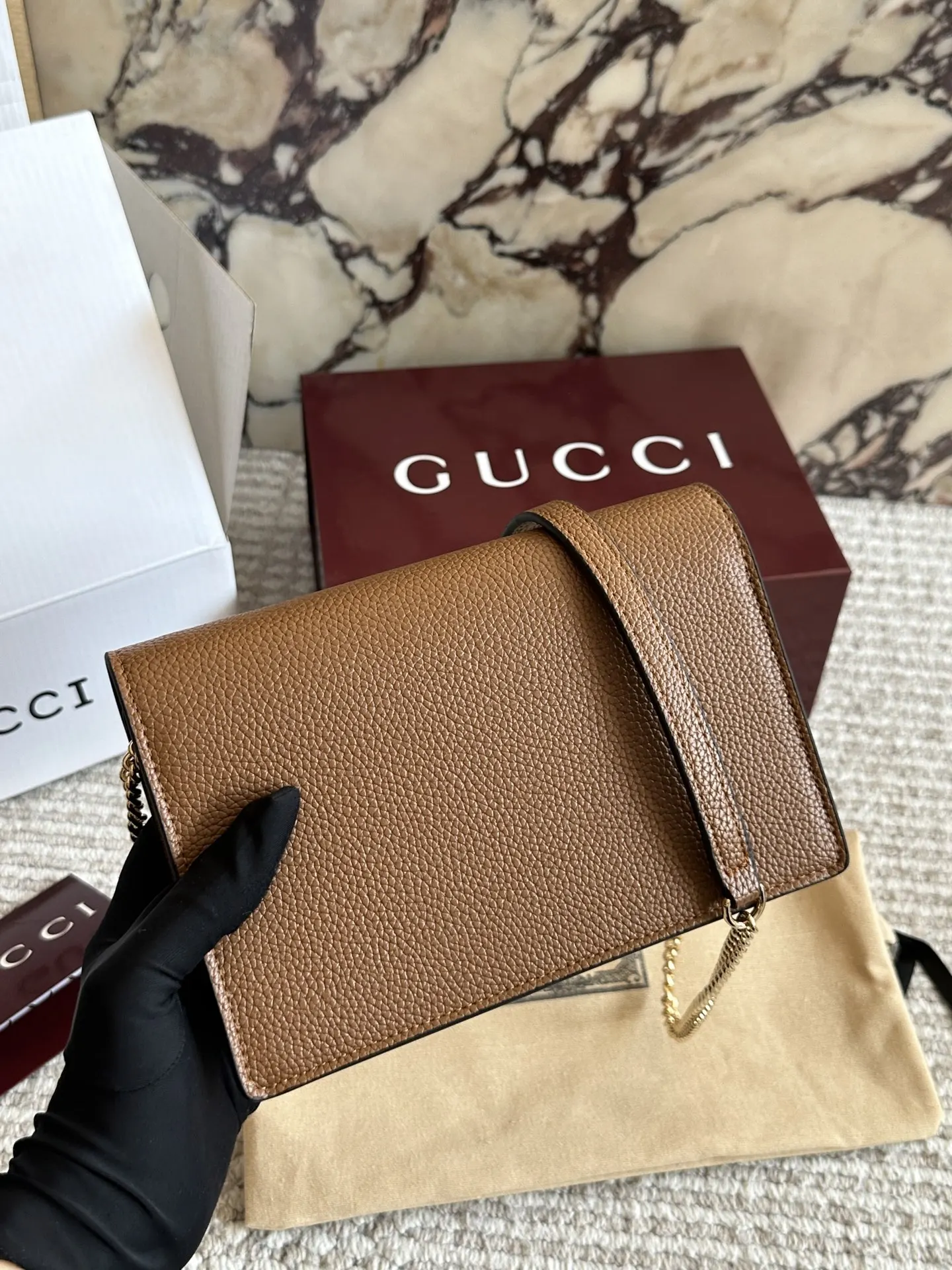 Gucci 牛皮 盒 GG 牛皮 迷你 链条包 精致链条款