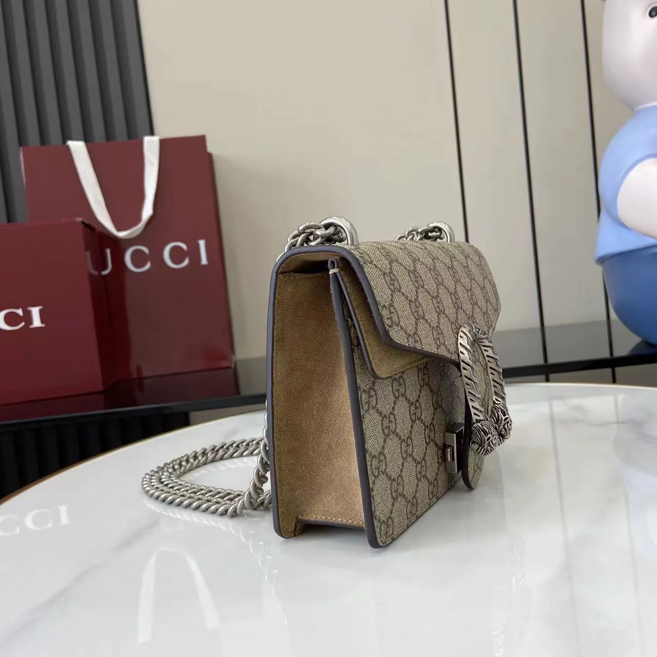 Brown Silver Chain Bag