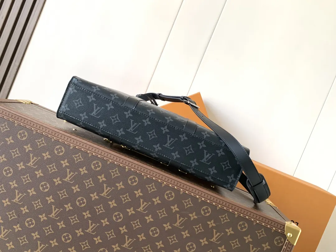 帆布 黑色花纹公文包带拉链 顶 商務通勤款