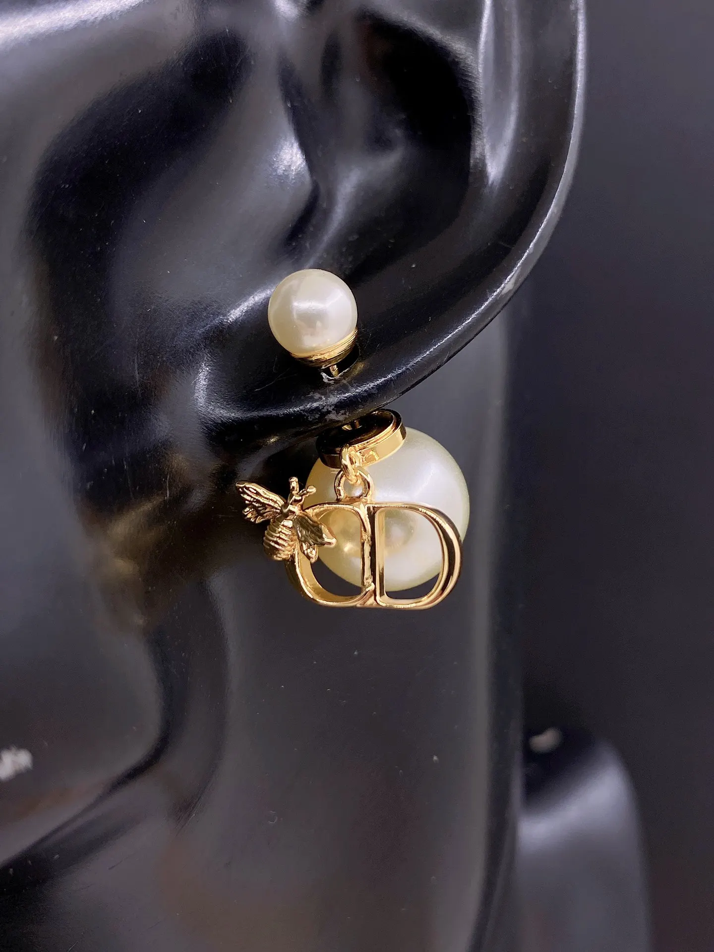 Dior CD珍珠耳環 金色精緻