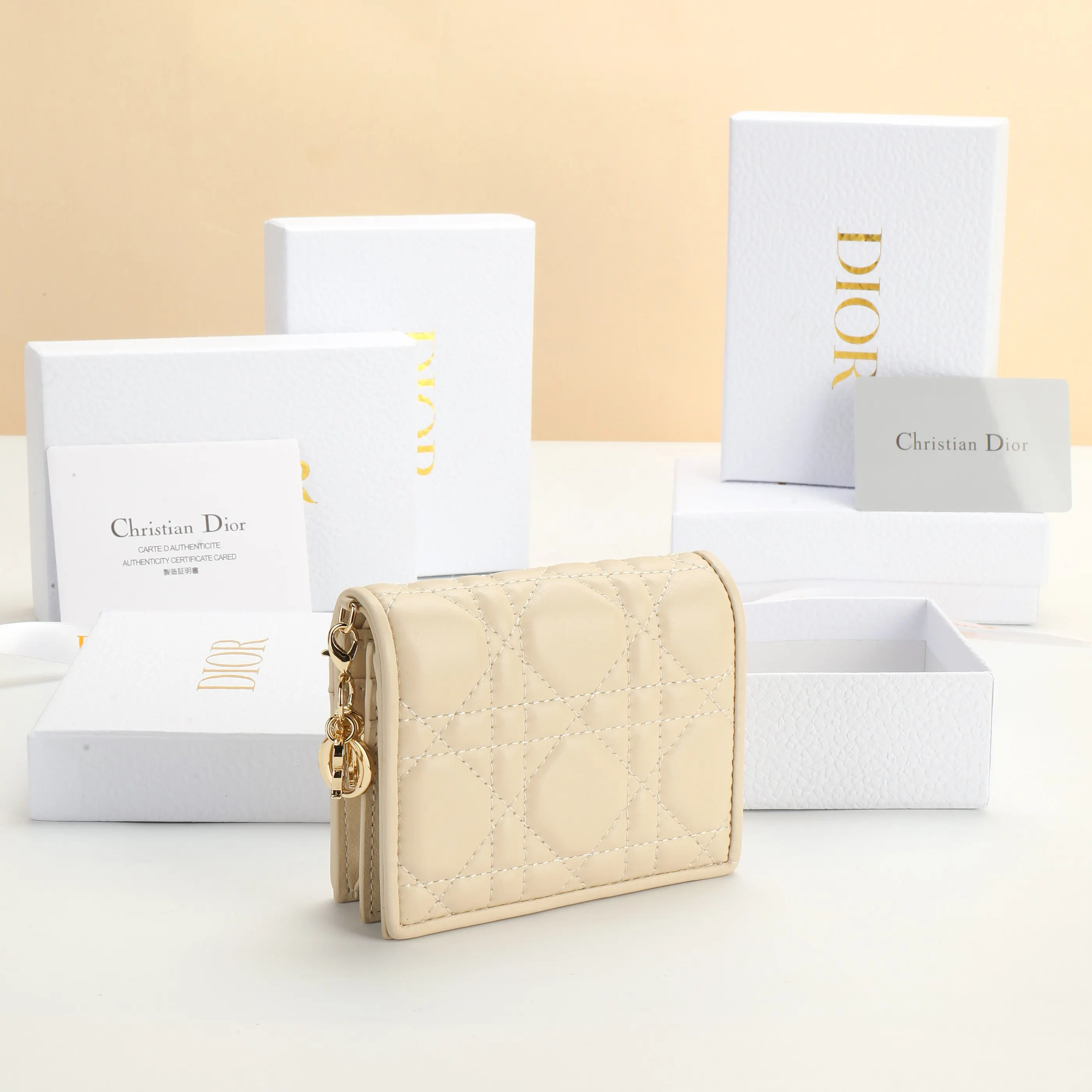 Dior 米色 皮革 钱包