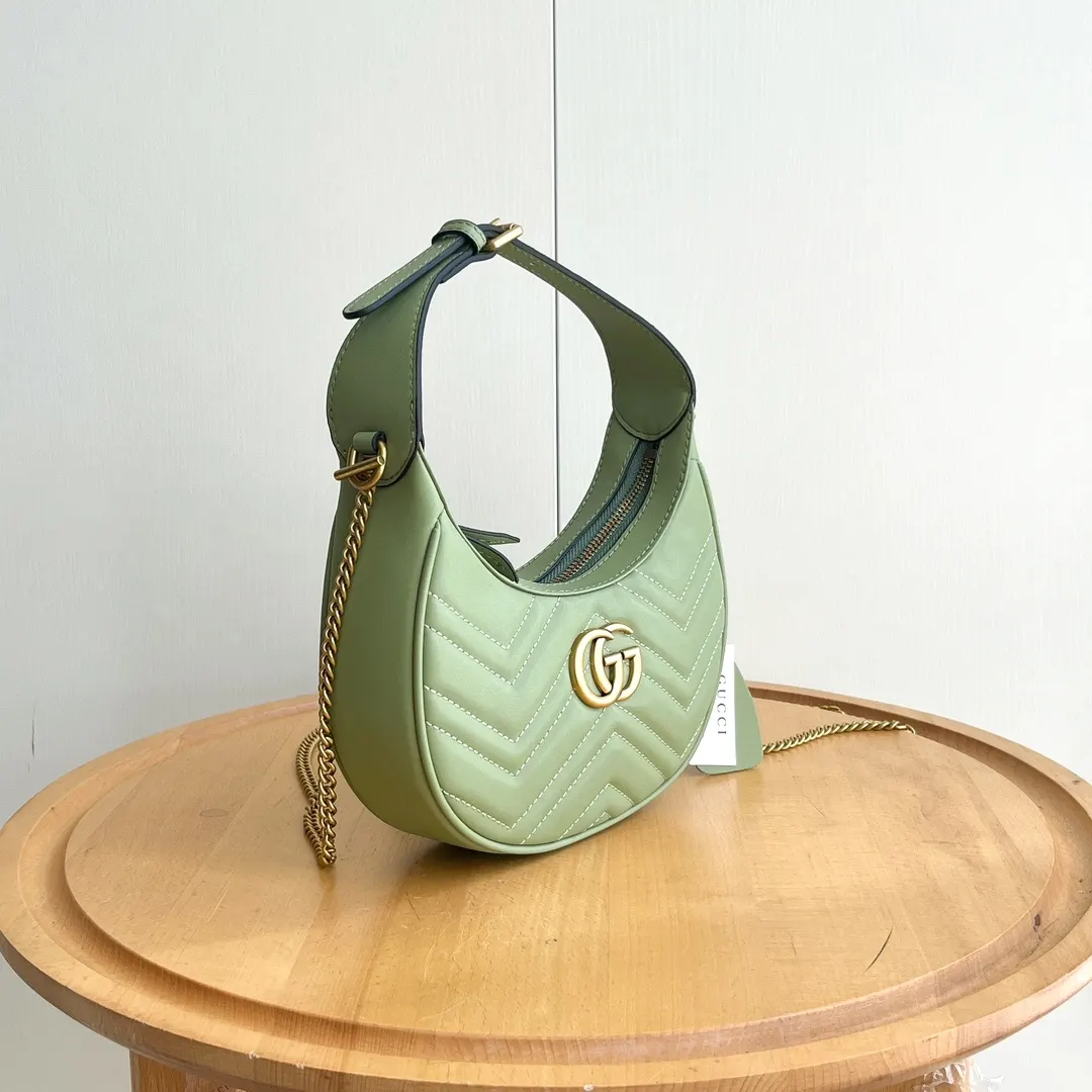 Gucci Marmont 綠色 菱格絎縫 腋下包