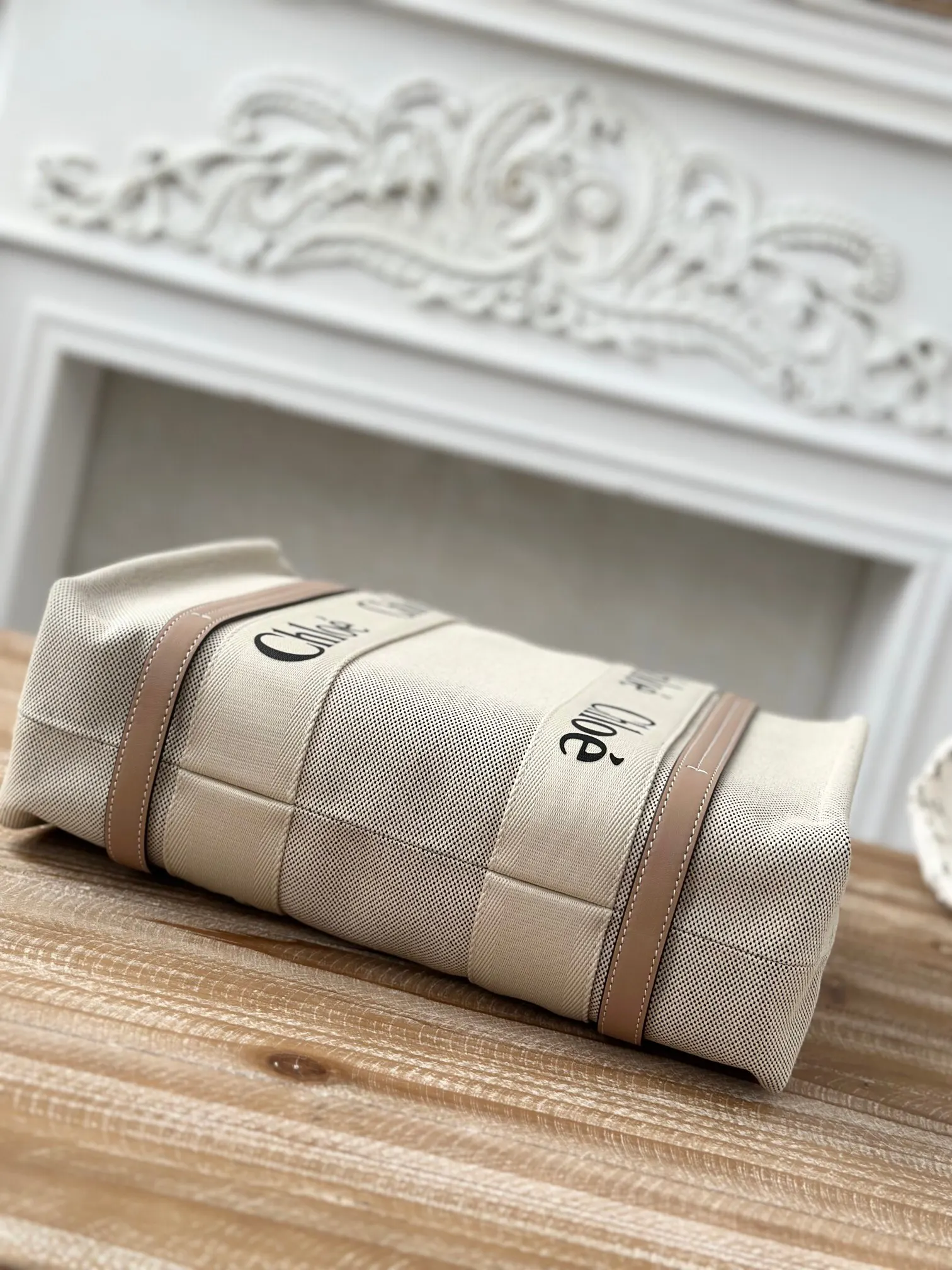 杏色 帆布 中号蜜桃粉 Chloe全新Woody 托特包 大容量托特款