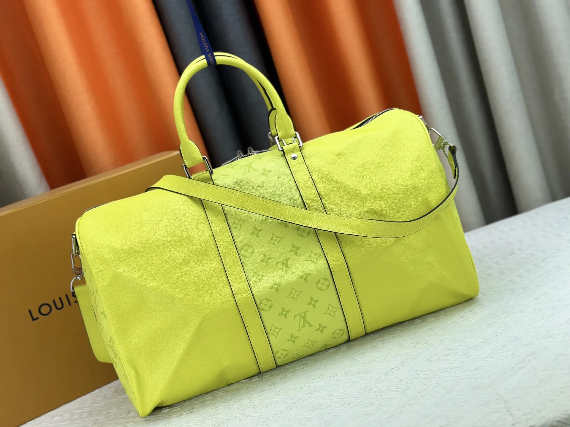Keepall 白色 黄色 帆布 旅行包 大容量旅行款