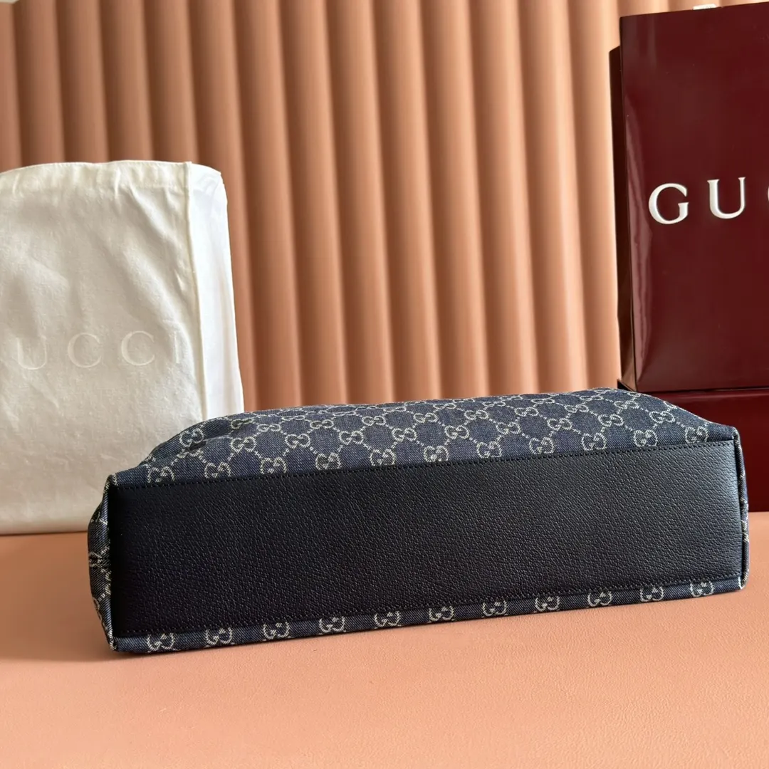 Gucci 黑色 蓝色 牛皮 腋下包 复古腋下背款