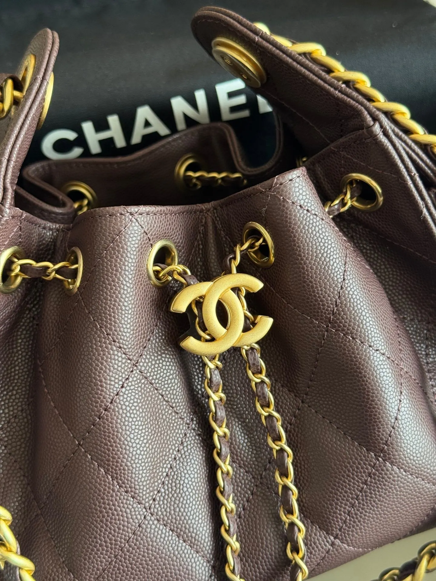 CHANEL 白色 啡色 小牛皮 腋下包 復古腋下背款
