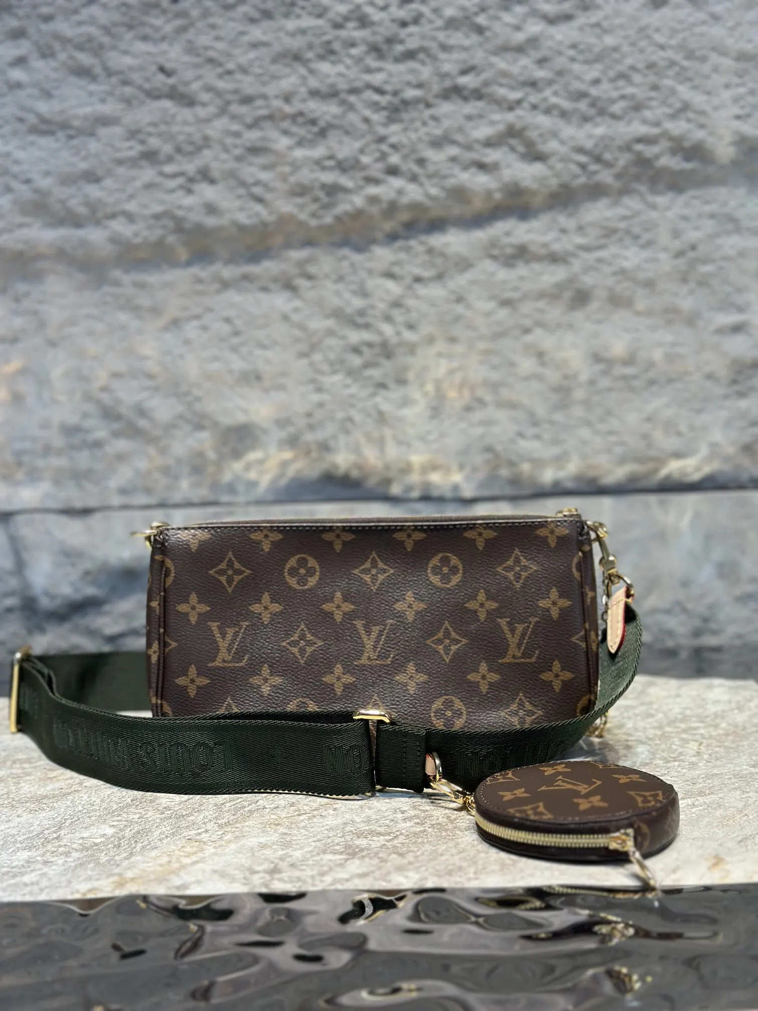 Louis Vuitton Green Pink Chain Bag Canvas