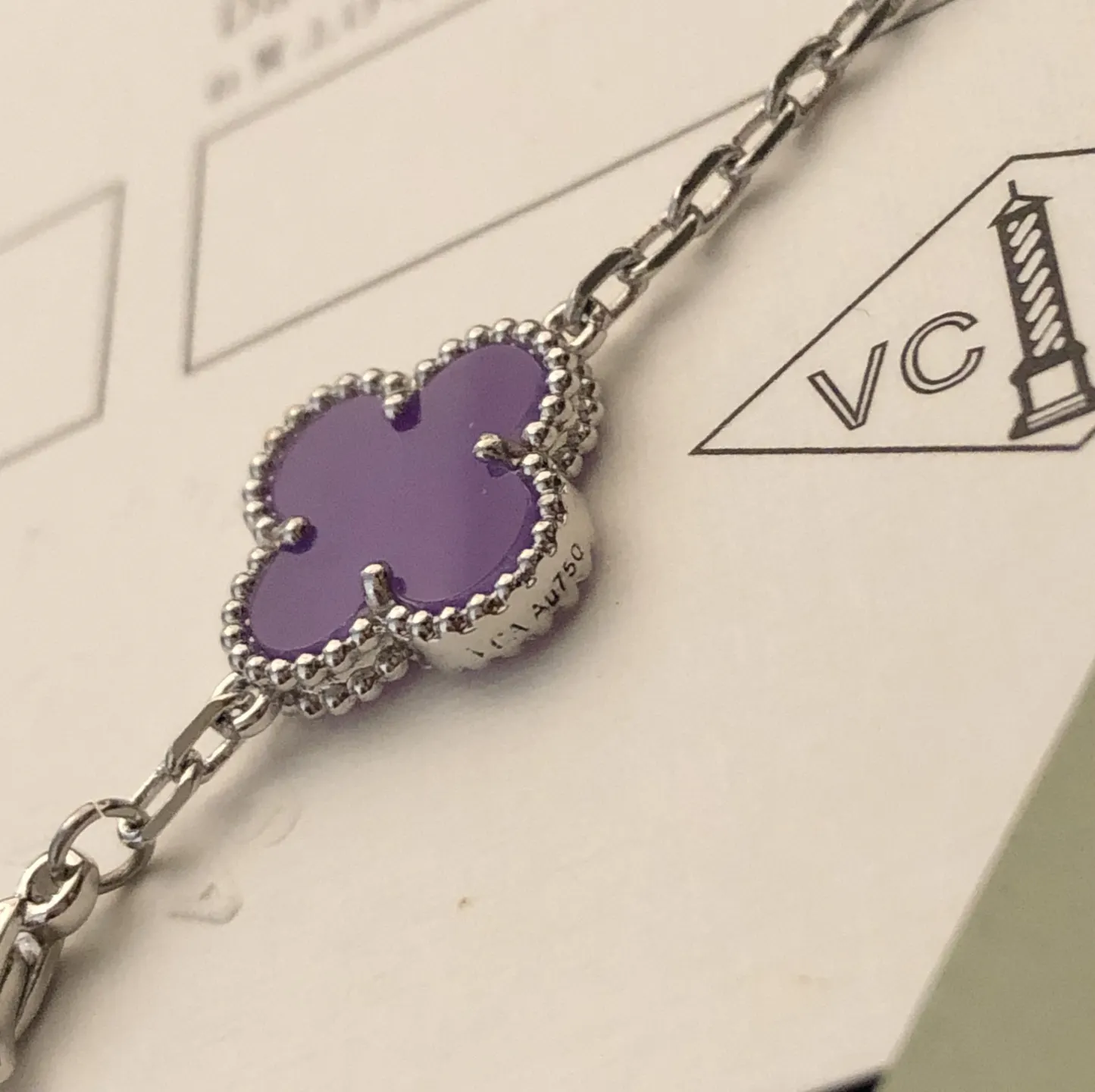 Van Cleef 白金 金色 紫色 贝母 手链 日常叠戴款