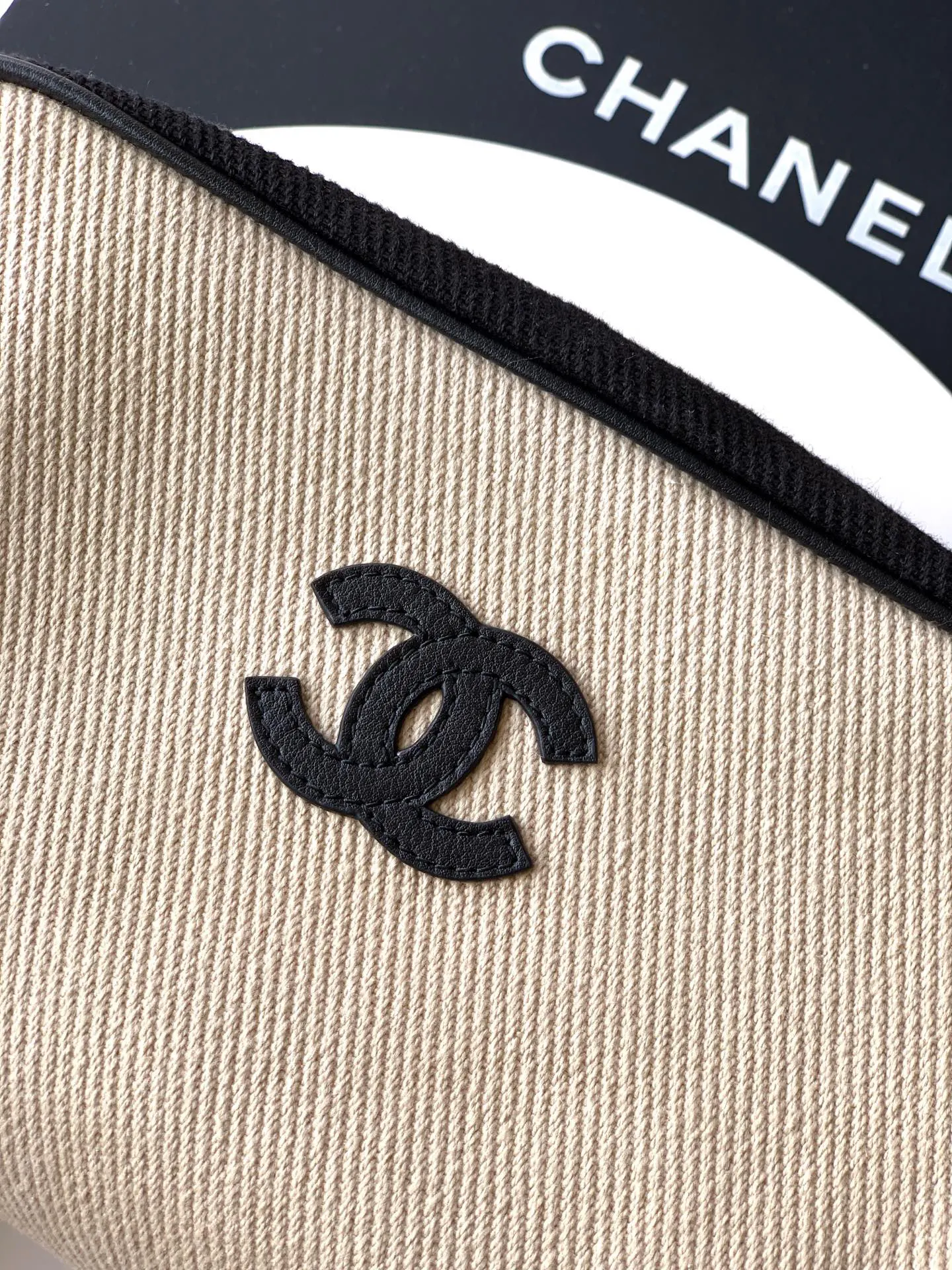 Chanel Black Beige Hobo Shoulder Bag Vintage Canvas