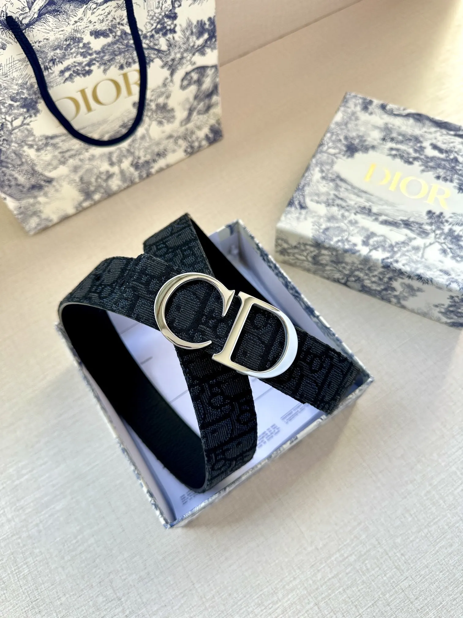 Dior 黑色Oblique腰带 CD金扣款