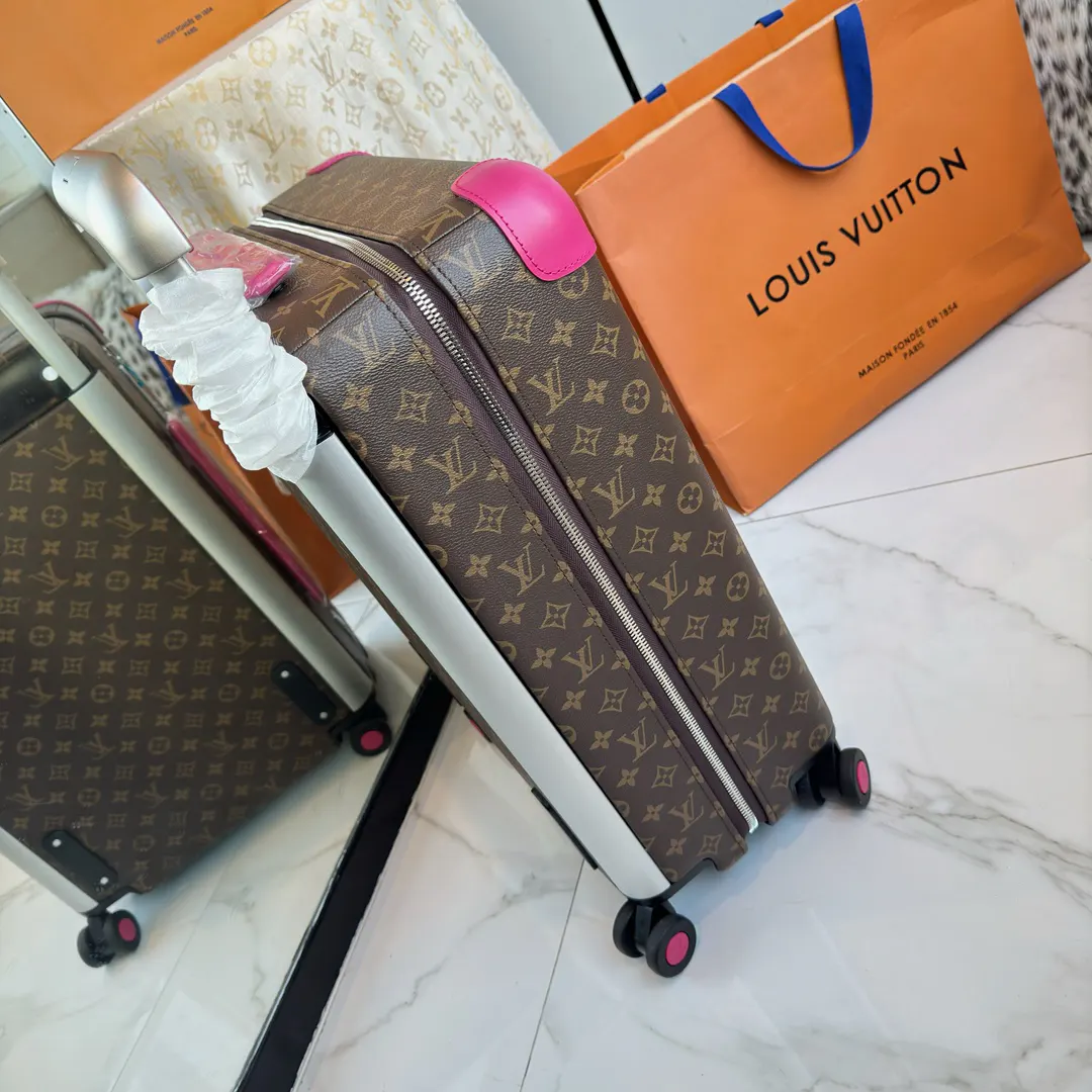 LV 棕色 老花 帆布 ｜ 版 登机行李箱 四轮 旅行拉杆款 輕便出行款