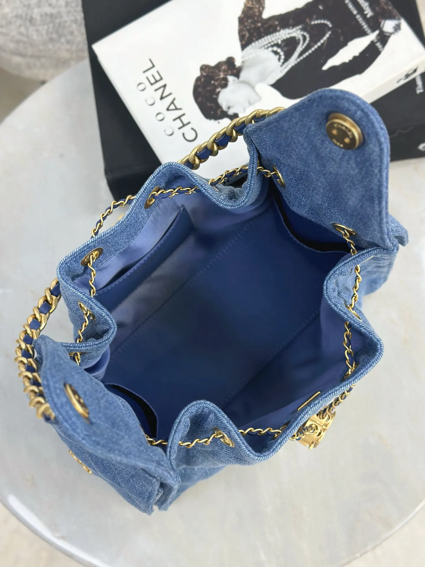 Chanel 牛仔 抽绳 水桶包