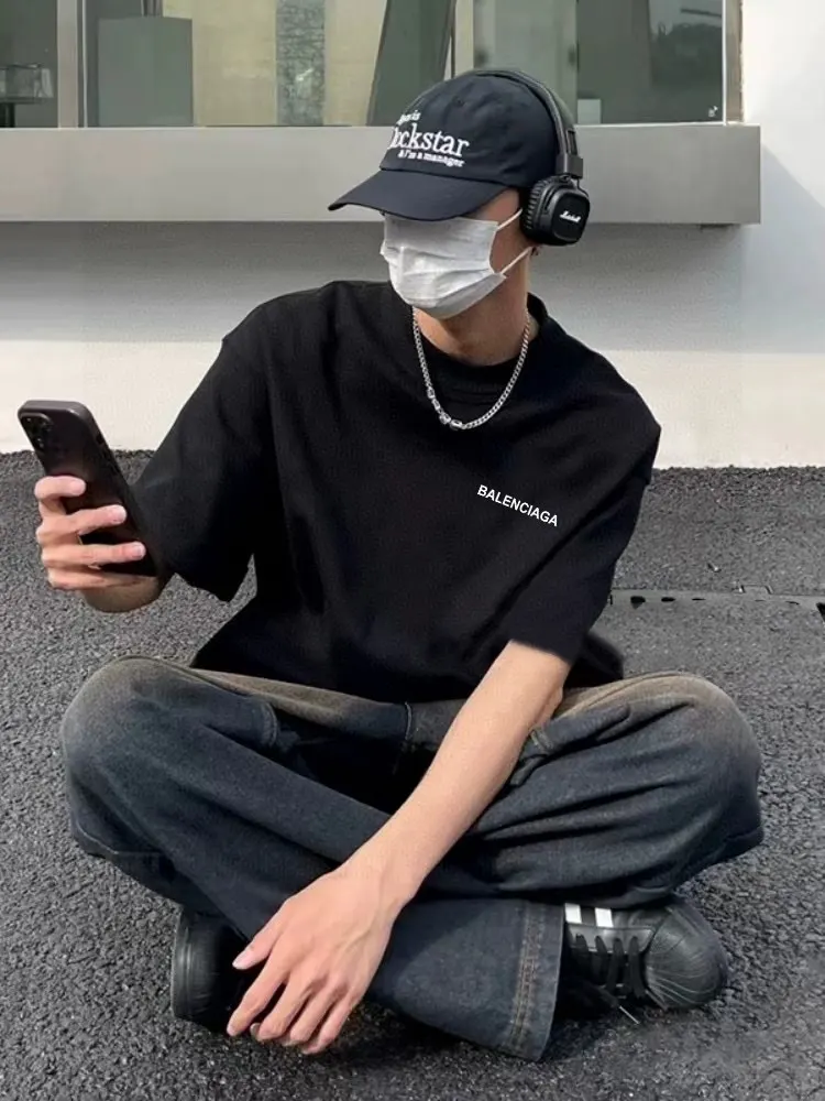 Balenciaga 黑色 纯棉 Logo 短袖T恤 宽松休闲