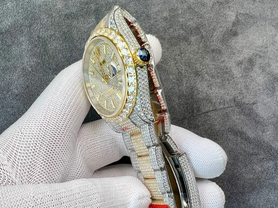 Rolex 密集镶满 的施华洛世奇钻 搭 抗刮损藍宝石镜面 手錶 經典腕表款