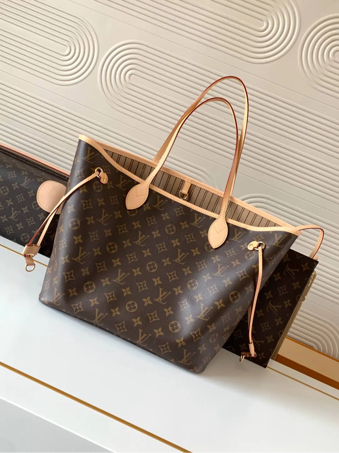 Neverfull 老花 牛皮 托特包 大容量托特款