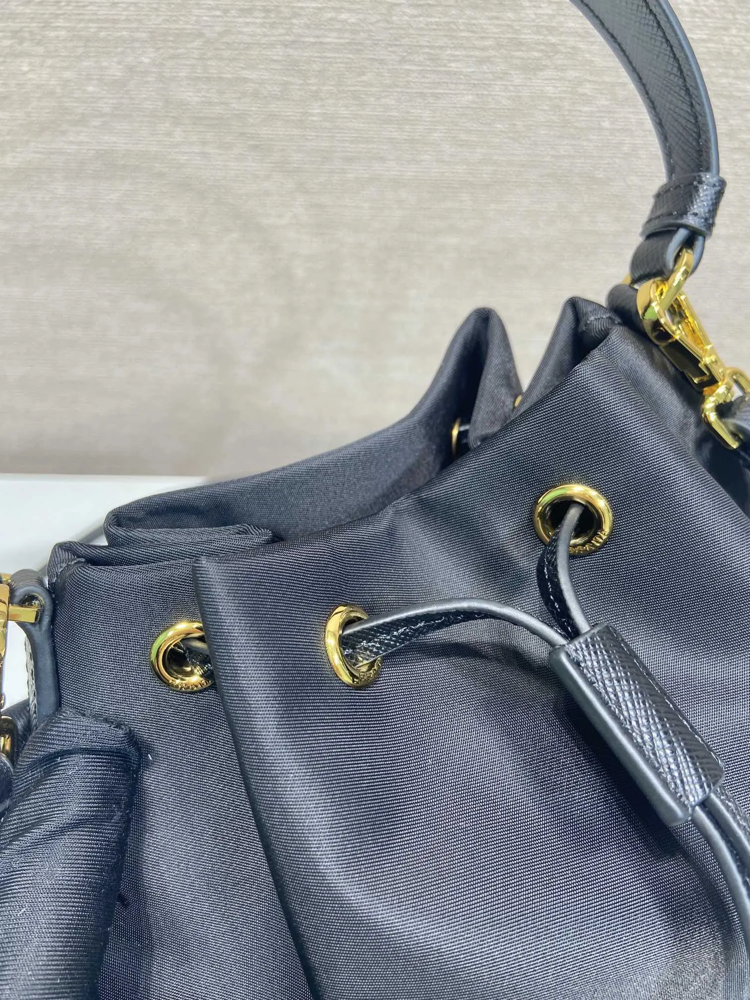 Prada Re-Nylon Leather Saffiano Bucket Bag