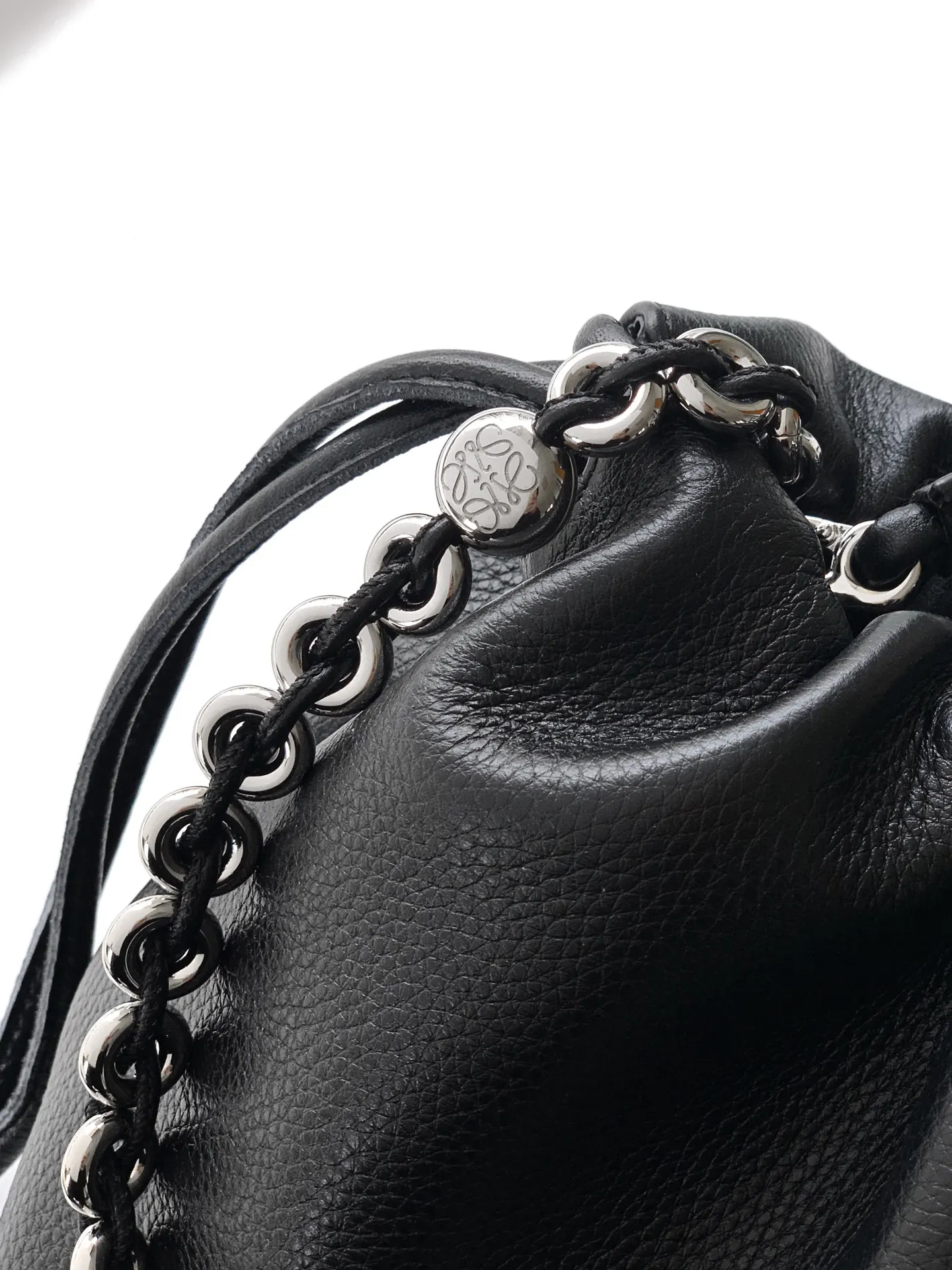 黑色 皮革 中号鹿皮革 Flamenco Purse 手拿 鏈條包 精致鏈條款