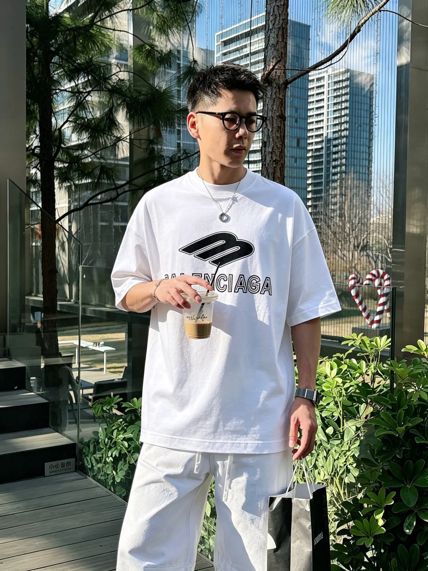 Balenciaga 黑白 純棉 Logo 短袖T恤(數字9)