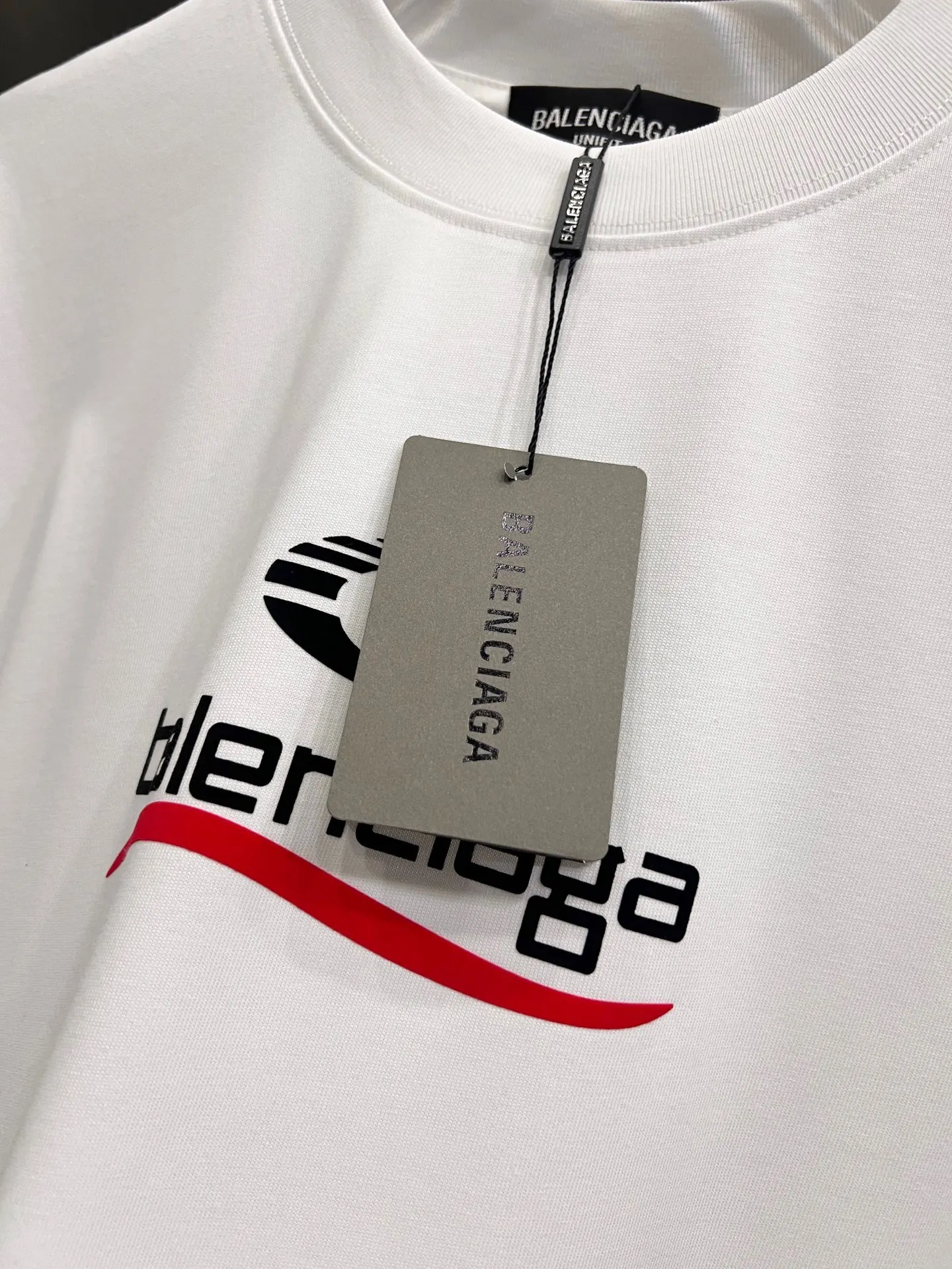 Balenciaga 紅色波浪標識圓領短袖T恤 白色