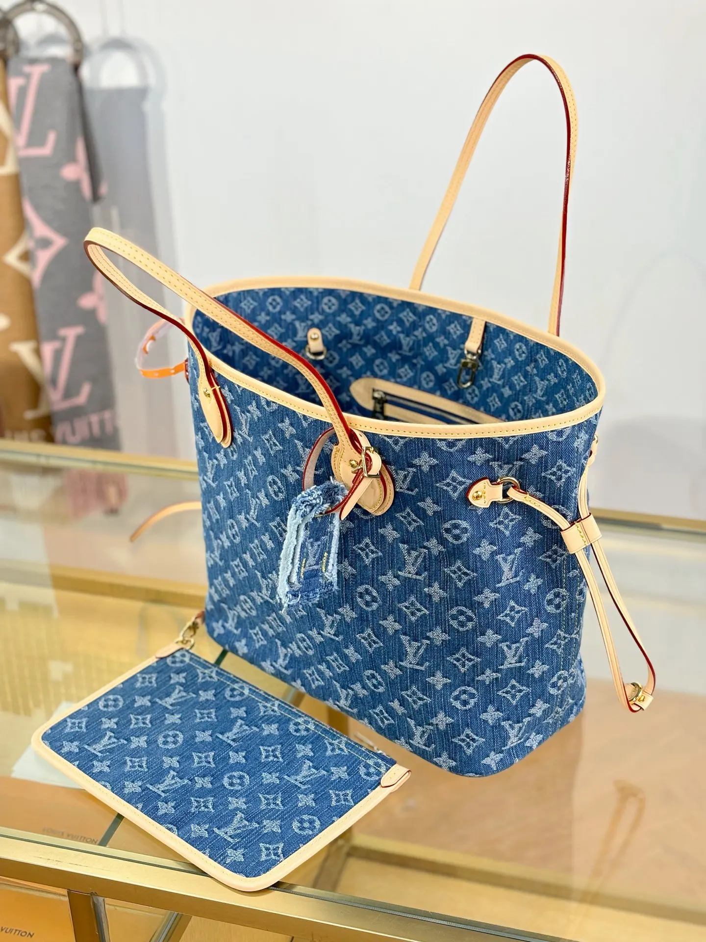 Neverfull 牛仔 丹宁 牛皮 收納包 旅行收納款