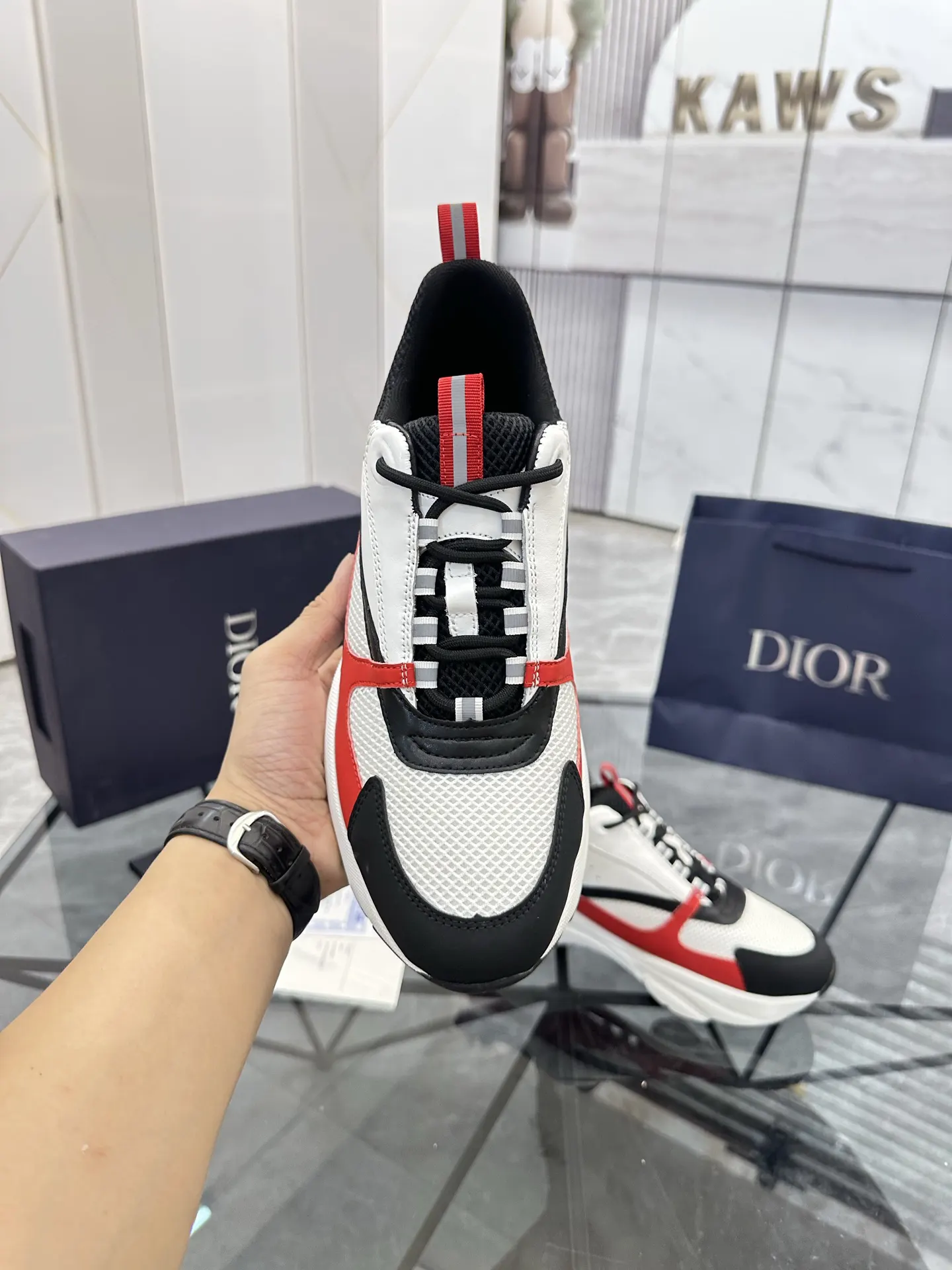 Dior B22 黑白红拼色牛皮休闲鞋 运动