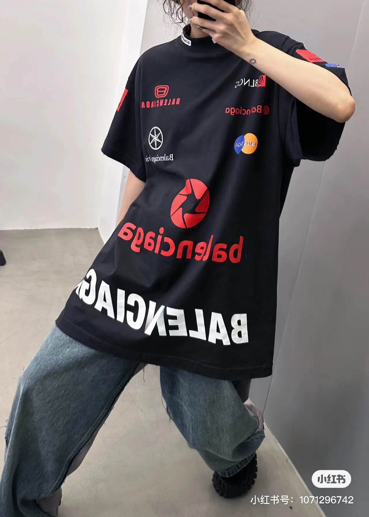 Balenciaga Black Logo Embroidery Short Sleeve T-Shirt Street