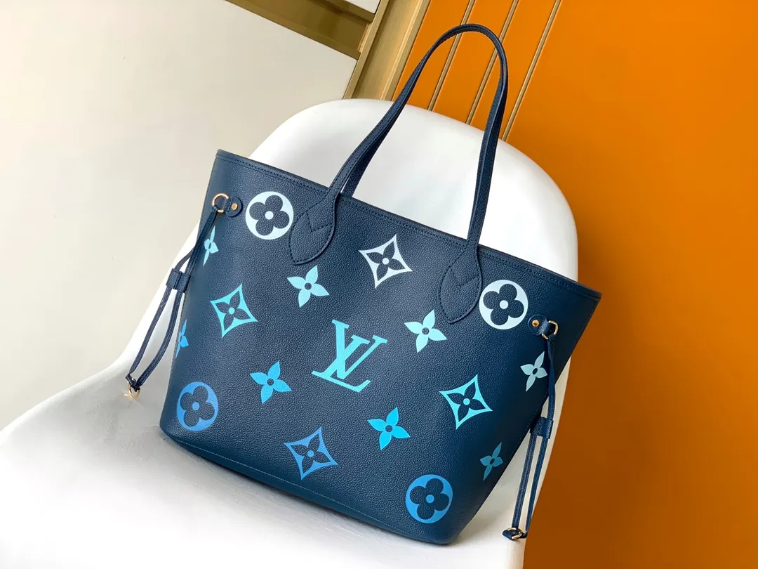 LV Neverfull 蓝色 牛皮 托特包 大容量托特款