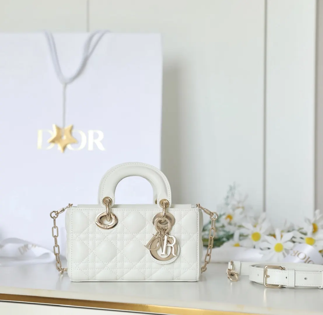 Dior Lady Dior Small White Leather Handbag