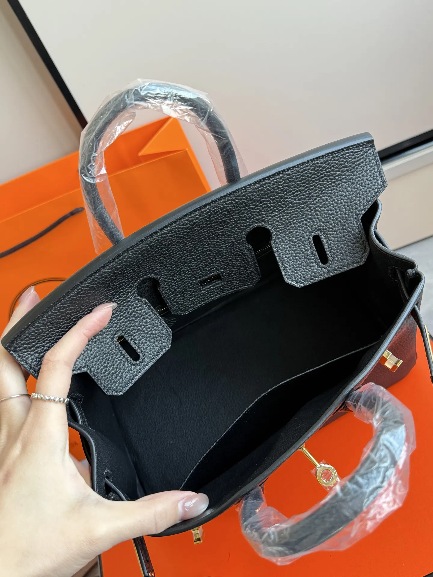 Hermès 羊皮 手提包 黑色