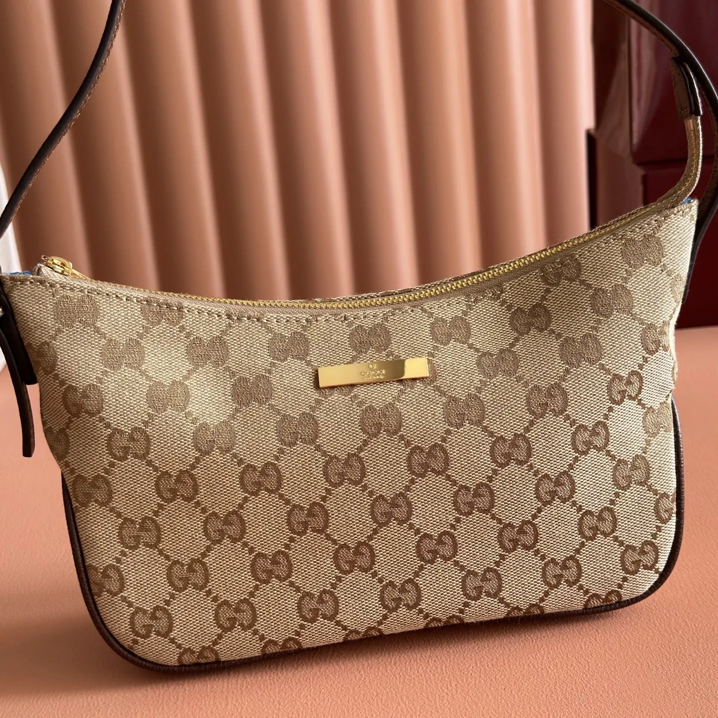 Gucci Blue Brown Hobo Shoulder Bag Vintage Canvas