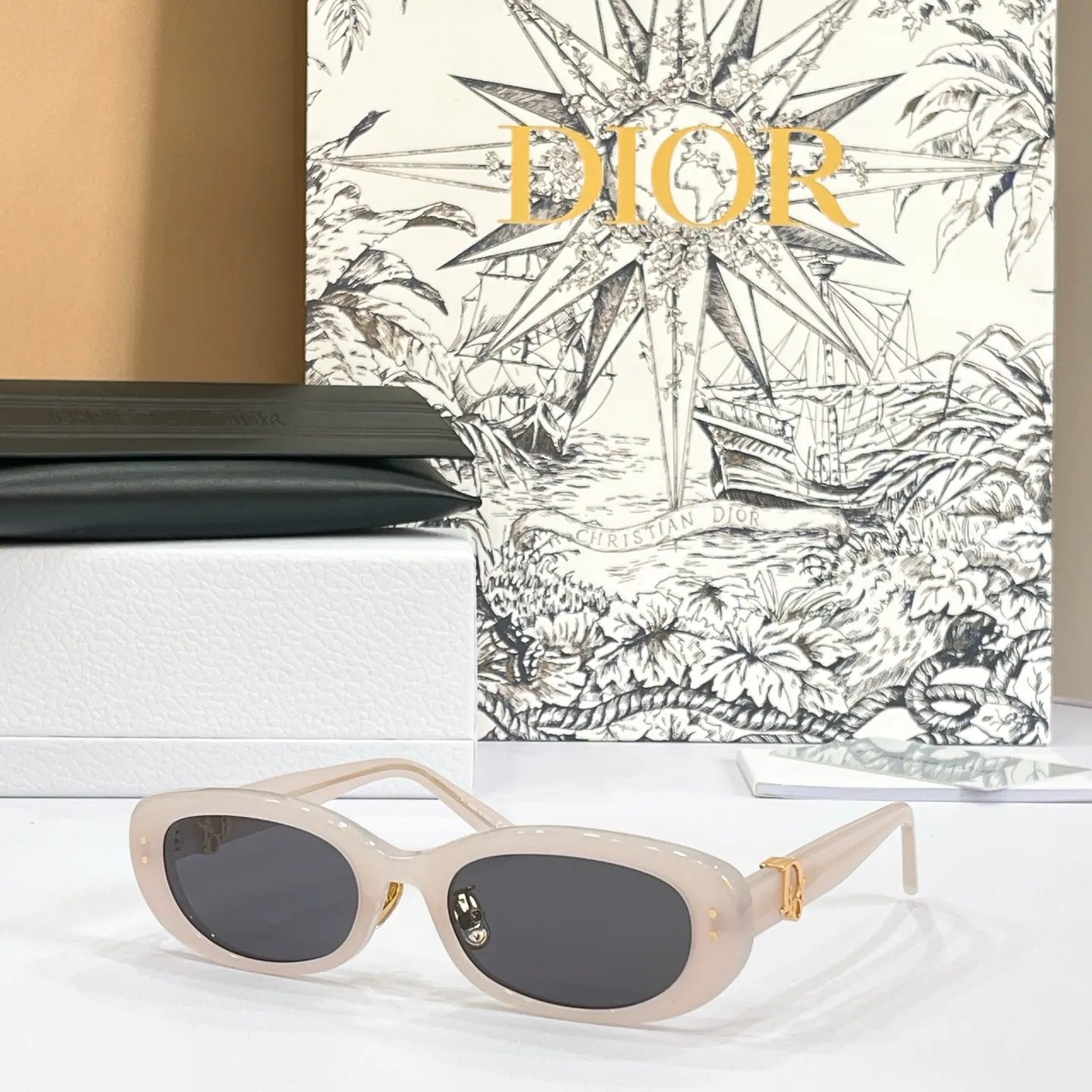 Dior Oblique 黑色椭圆太阳镜 老花镜腿款