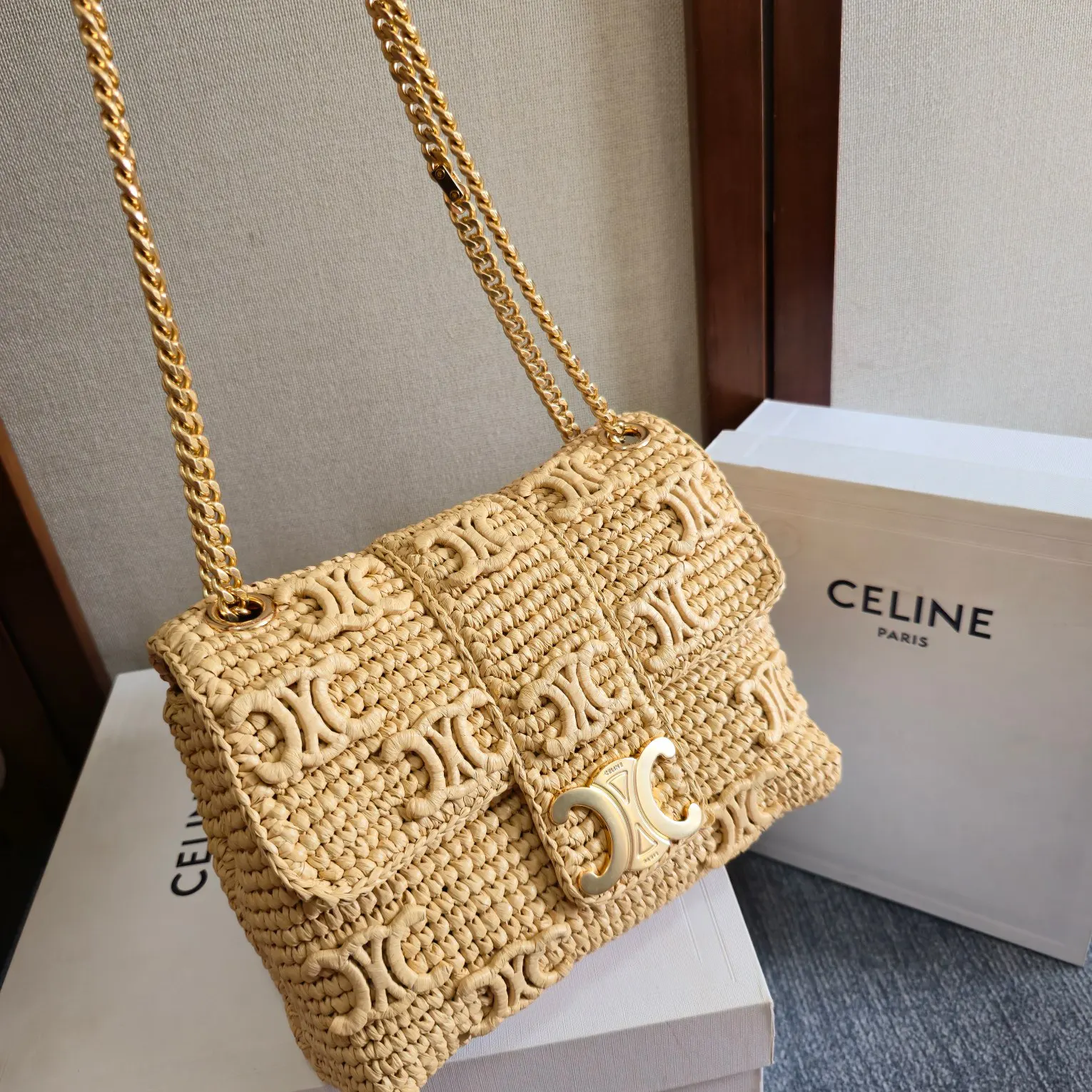 Celine Triomphe 金色 羊皮 鏈條包 精致鏈條款