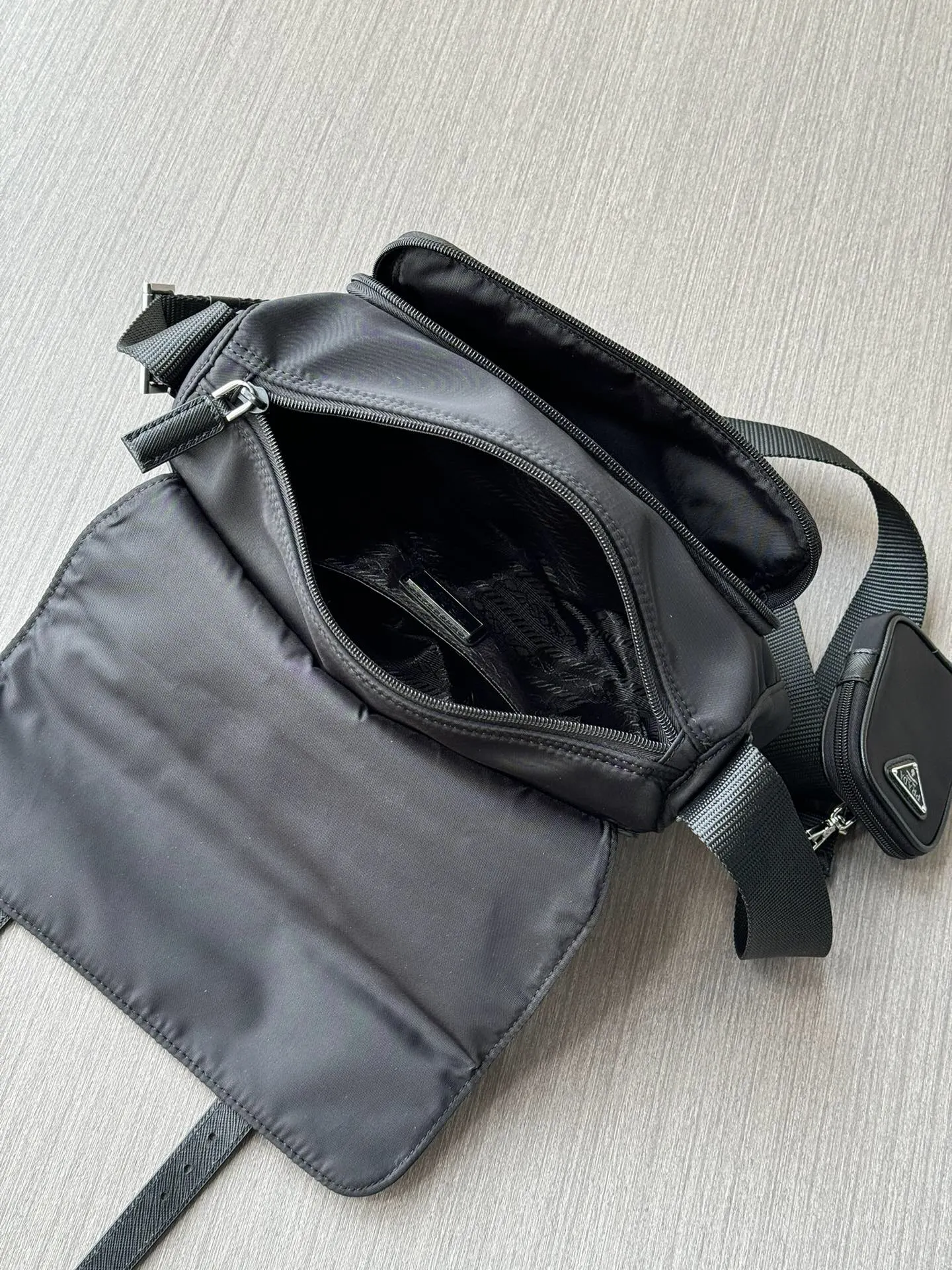Prada Re-Nylon Black Leather Crossbody Bag
