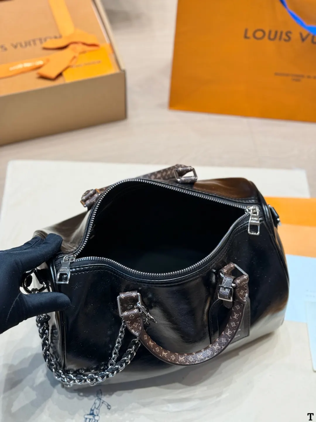 LV Speedy 黑色 老花 牛皮 鏈條包 精致鏈條款