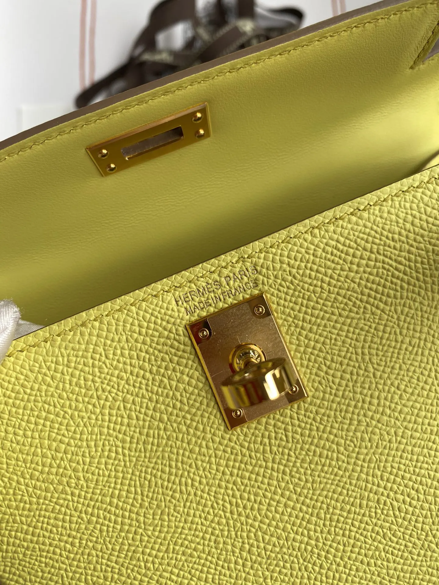 Kelly 二代Mini Epsom皮 柠檬黃 金 手提包 通勤手提款