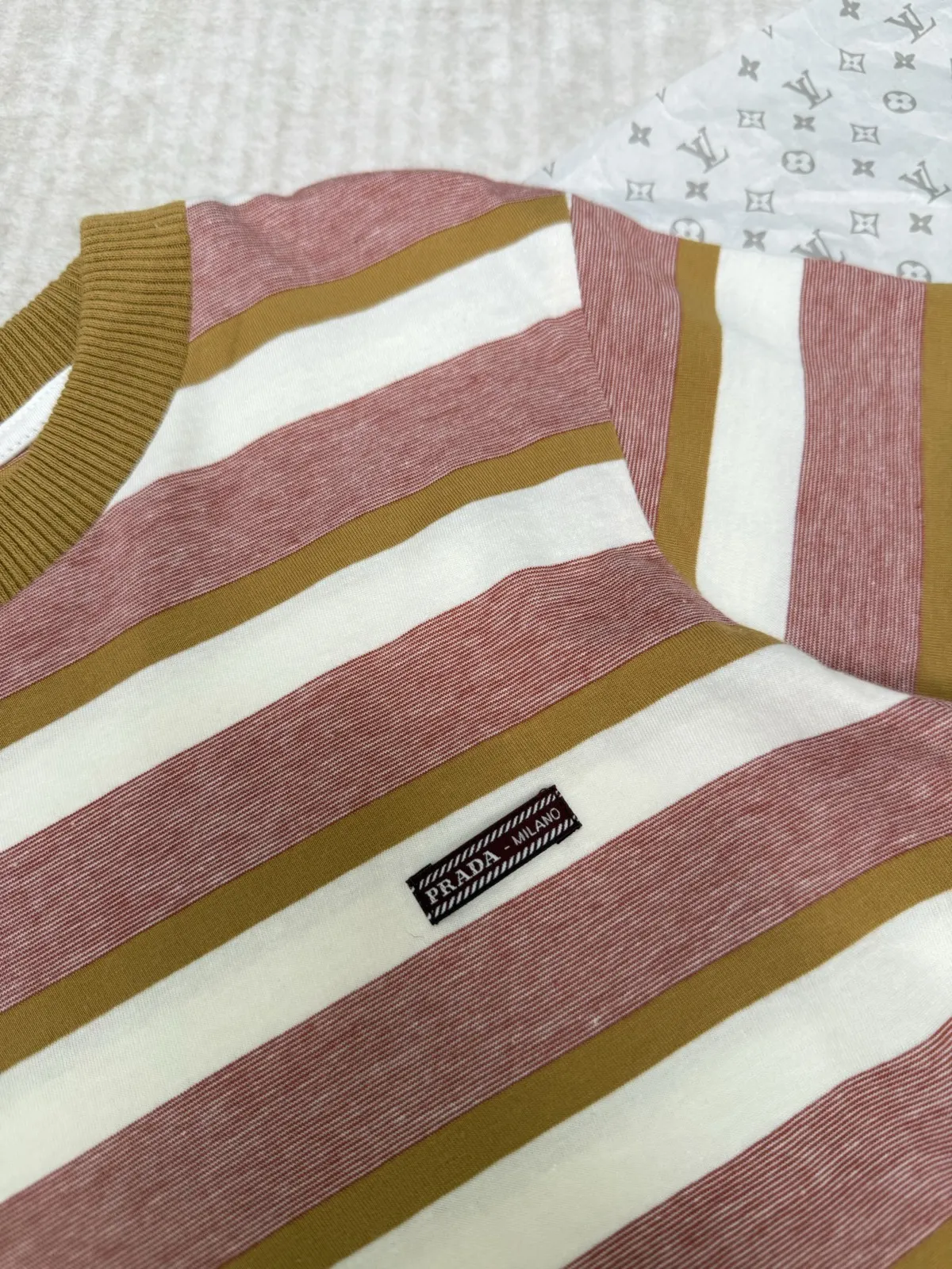 Prada 棉质 Logo 条纹 短袖T恤