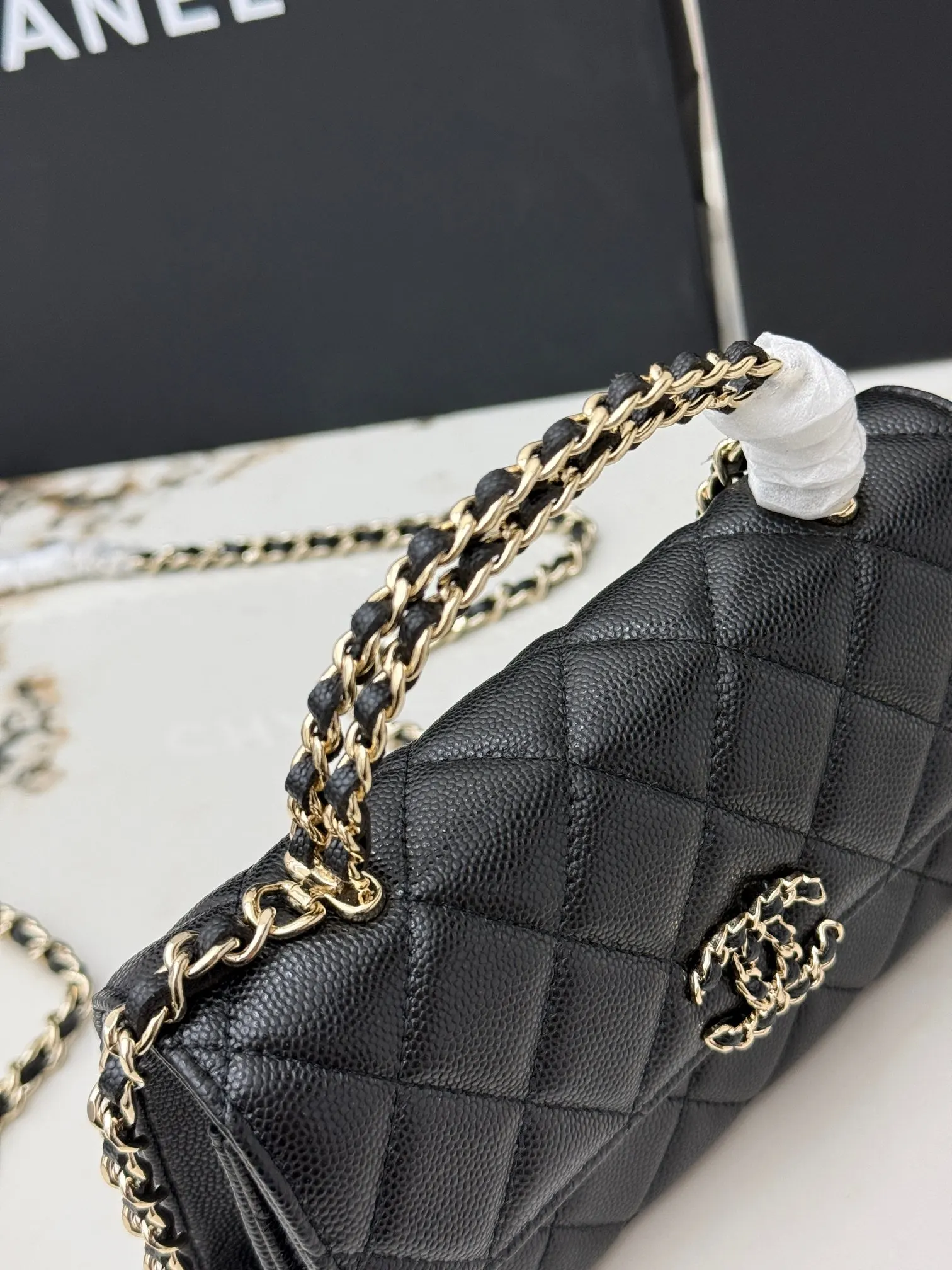 Chanel Black Top Handle Bag Leather