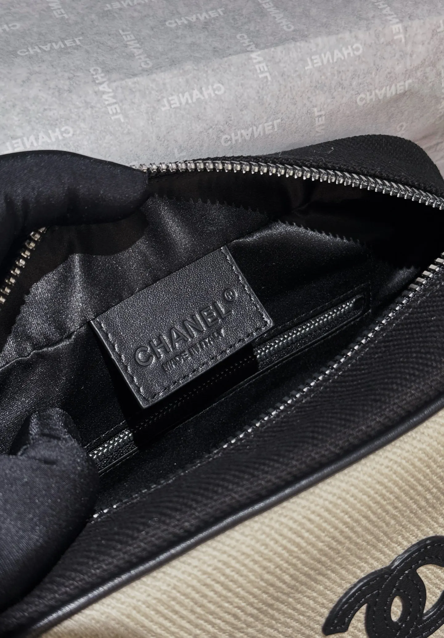 CHANEL 黑色 米色 帆布 鏈條包 精致鏈條款