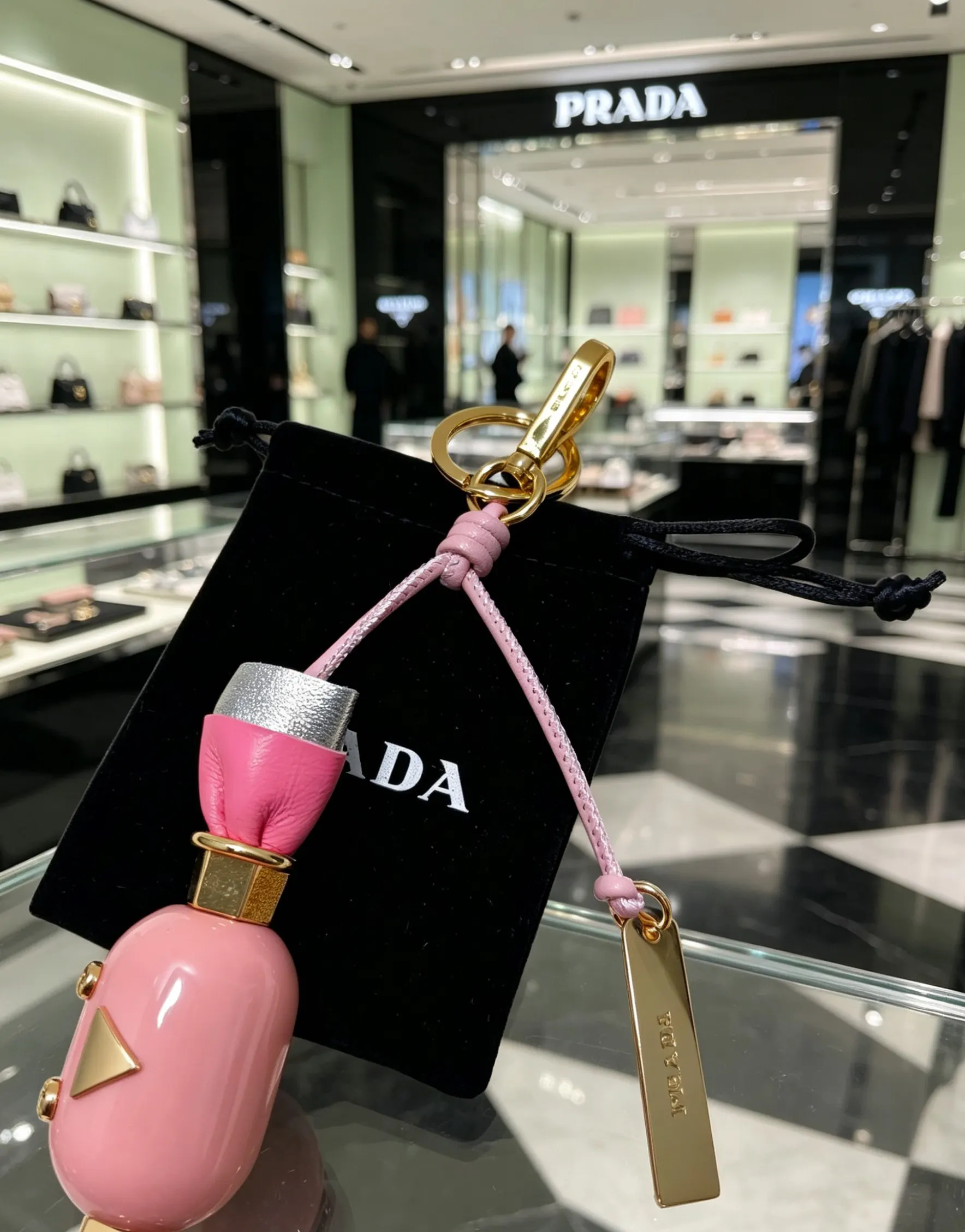 Prada 皮革 三角标 包包挂件/钥匙扣